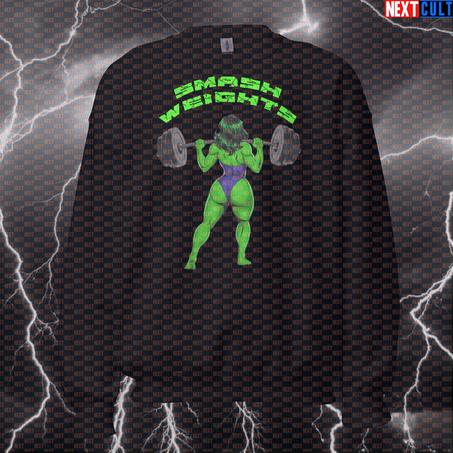 Funny Smash Weights Gym Sweatshirt | She-Hulk Workout Sweater For Gym Girls & Lifters | Fitness Meme Pullover Sweatshirts Avengers Bodybuilding Films Fitness Gym Hulk Leg Day Powerlifting Pump Cover Superheroes Workout Next Cult Brand