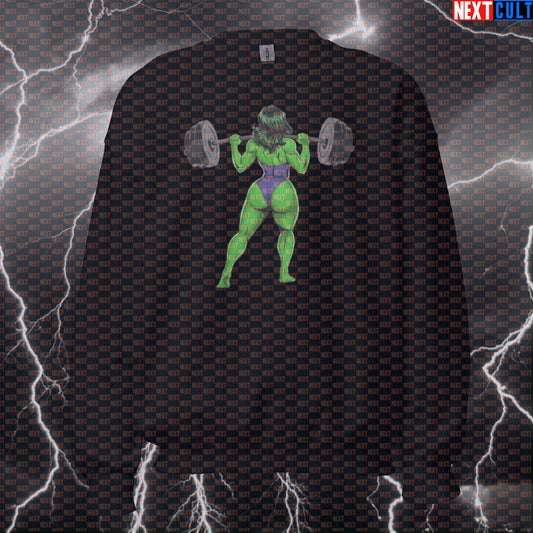 Funny Gym Girl Sweatshirt | She-Hulk Workout Sweater For Weightlifting & Leg Day | Fitness Meme Pullover Sweatshirts Avengers Bodybuilding Films Fitness Gym Hulk Leg Day Powerlifting Pump Cover Superheroes Workout Next Cult Brand