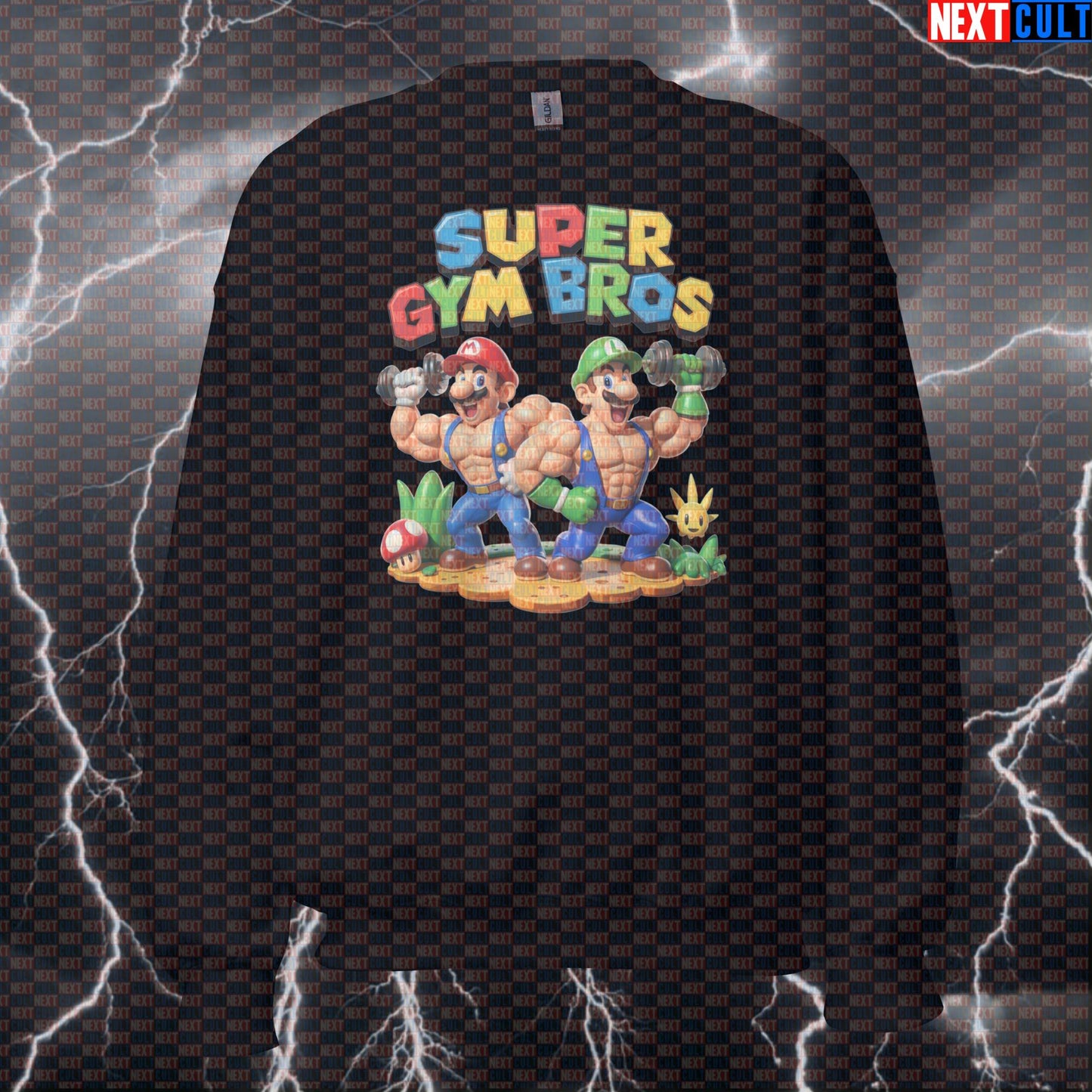 Super Gym Bros Funny Workout Sweatshirt | Video Game Gym Meme Sweater | Mario Luigi Fitness Pullover Bodybuilding Fitness Gym Pump Cover Video Games Workout Next Cult Brand