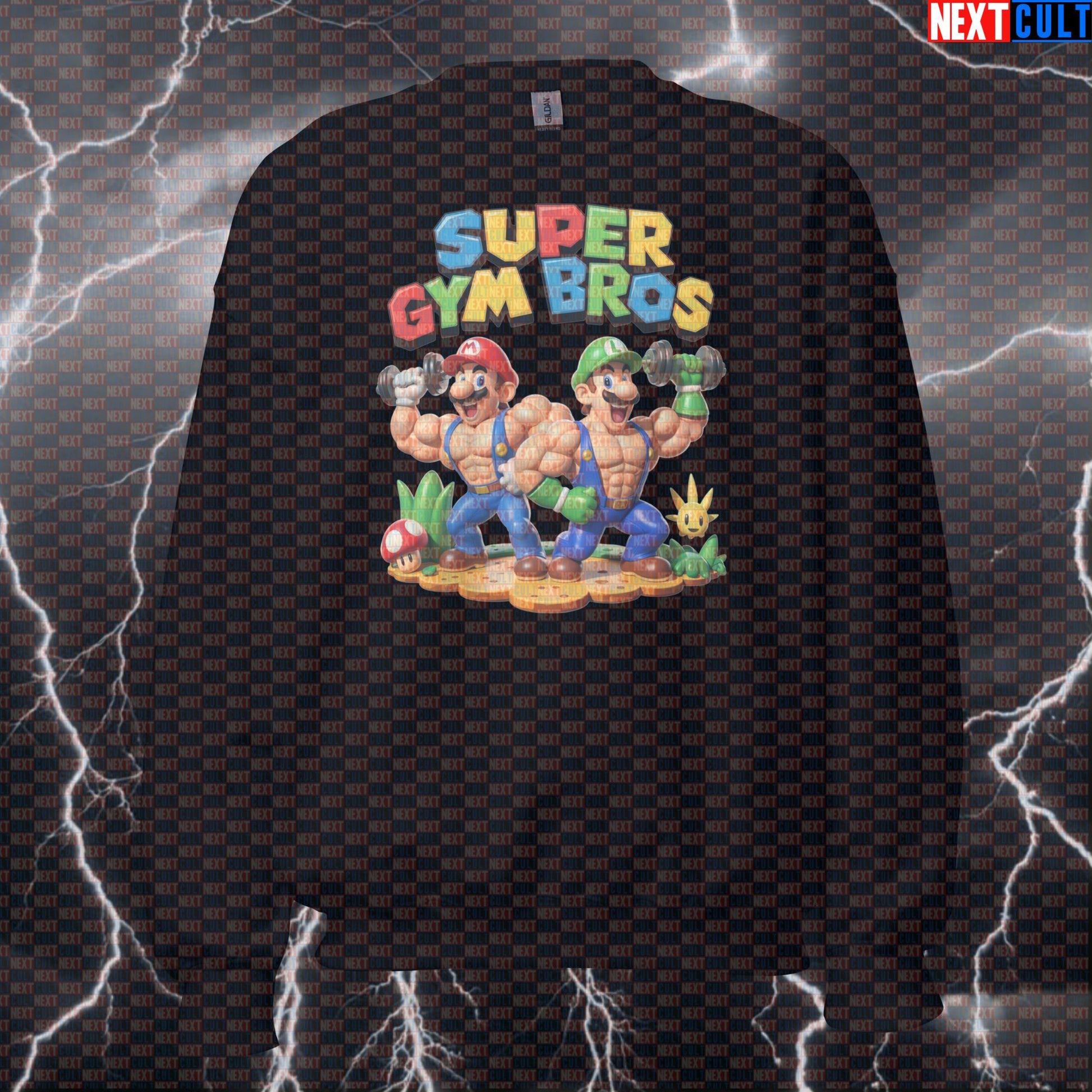 Super Gym Bros Funny Workout Sweatshirt | Video Game Gym Meme Sweater | Mario Luigi Fitness Pullover Bodybuilding Fitness Gym Pump Cover Video Games Workout Next Cult Brand