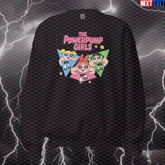 Powerpump Girls Funny Gym Sweatshirt | Workout Sweater For Female Lifters | Fitness Meme Crewneck Top Sweatshirts Bodybuilding Fitness Gym Pump Cover TV Workout Next Cult Brand