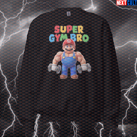 Super Gym Bro Sweatshirt | Funny Video Game Workout Sweater | Mario & Smash Bros Gym Meme Pullover Bodybuilding Fitness Gym Pump Cover Video Games Workout Next Cult Brand