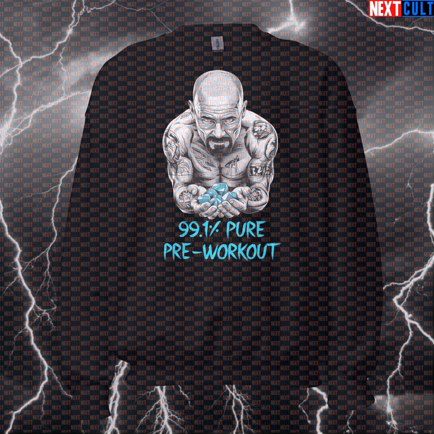 99.1% Pure Pre-Workout Funny Gym Sweatshirt | Breaking Bad Parody Workout Sweater For Lifters & Gym Bros Sweatshirts Bodybuilding Breaking Bad Fitness Gym Pump Cover TV Workout Next Cult Brand