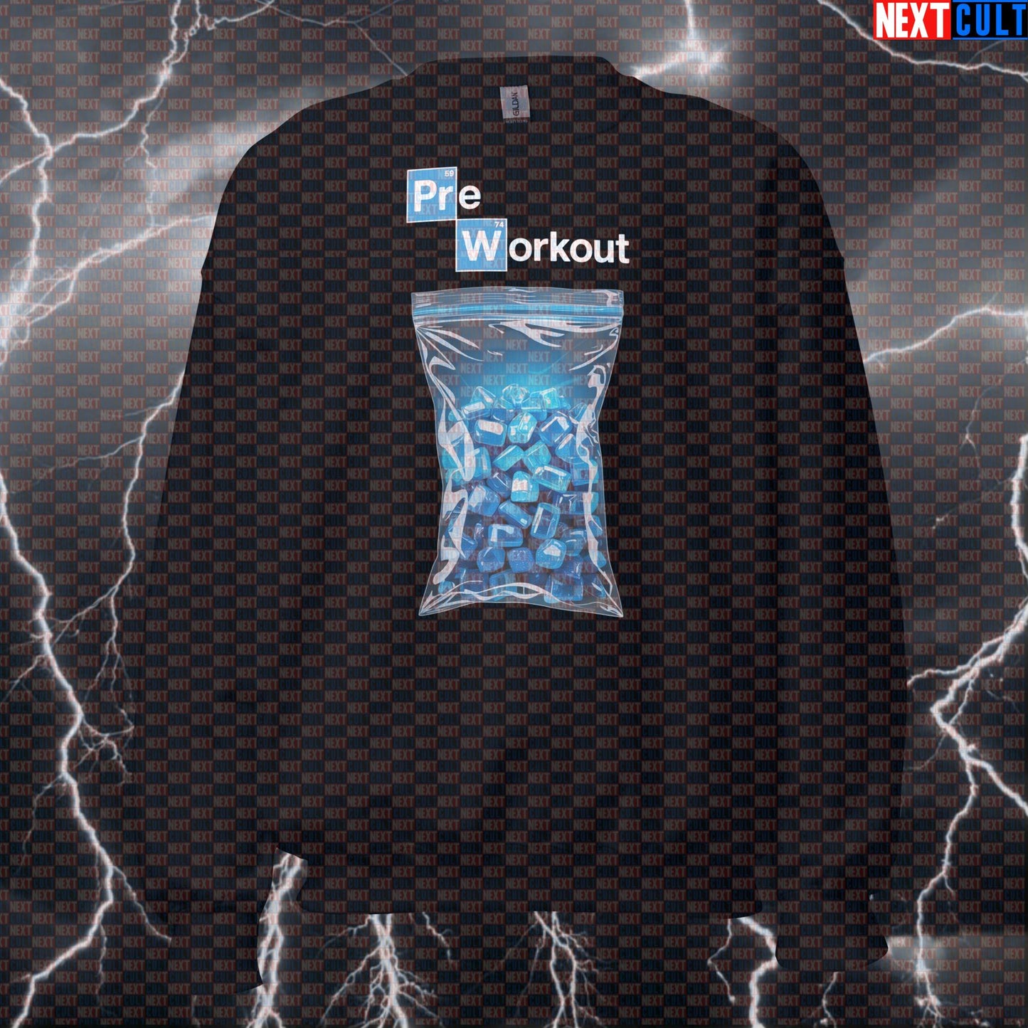 Funny Pre-Workout Pump Cover Sweatshirt | Gym Meme Sweater For Bodybuilding & Powerlifting | Blue Crystal Design Sweatshirts Bodybuilding Breaking Bad Fitness Gym Powerlifting Pump Cover TV Workout Next Cult Brand