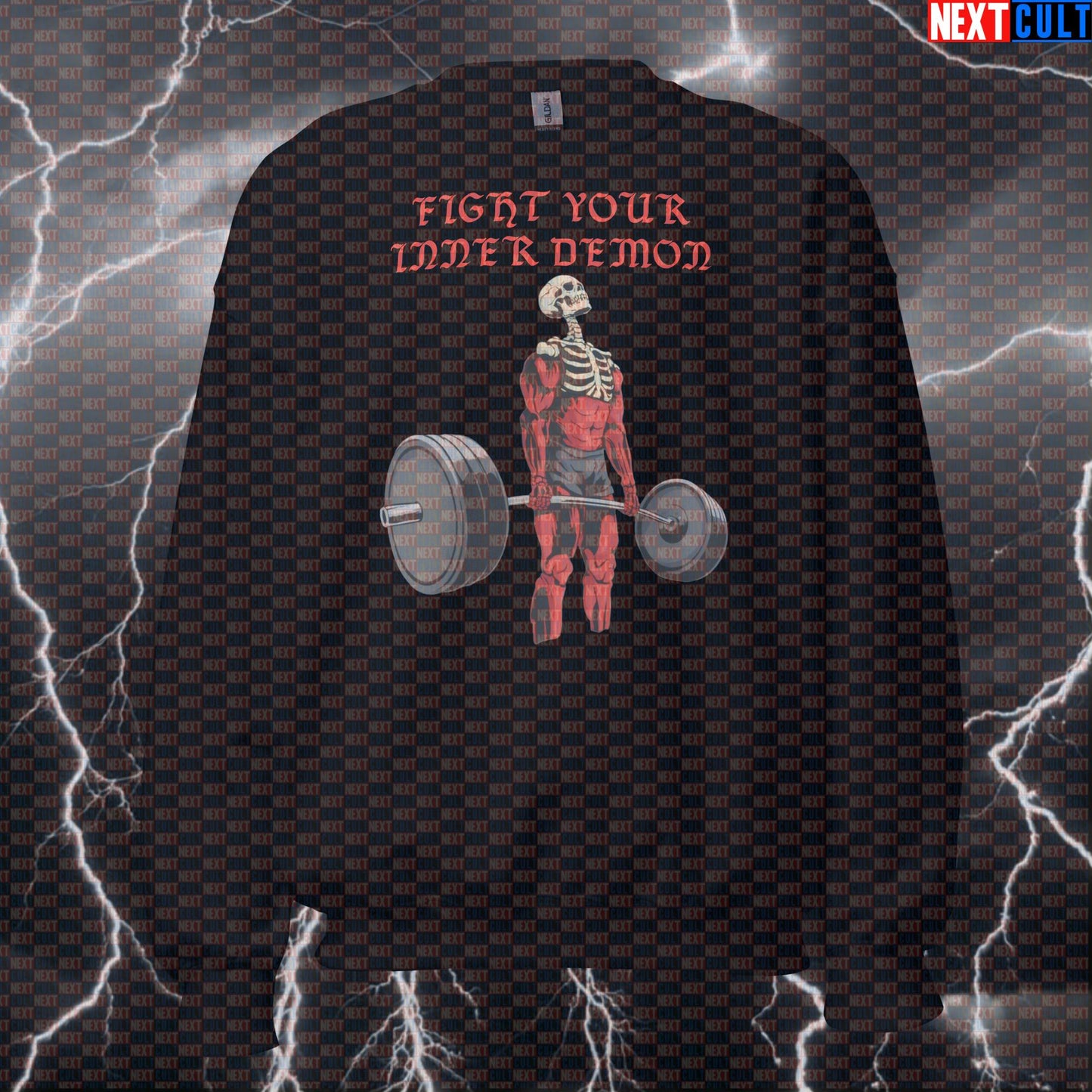 Funny Fight Your Inner Demon Gym Sweatshirt | Workout Sweater For Lifters & Fitness Meme Fans | Motivational Pullover Bodybuilding Fitness Gym Leg Day Powerlifting Pump Cover Workout Next Cult Brand