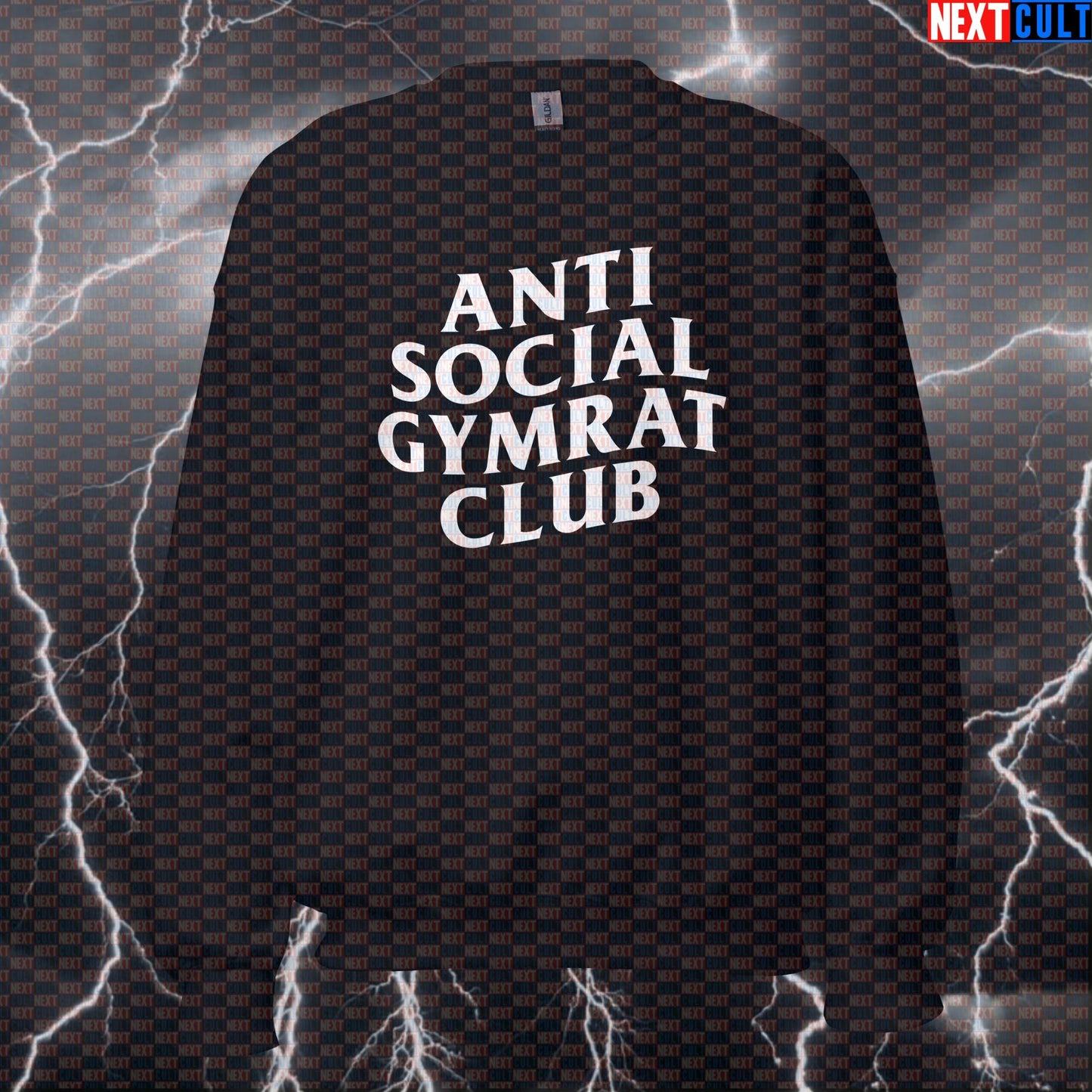 Anti Social Gymrat Club Funny Gym Sweatshirt | Workout Sweater For Lifters & Fitness Meme Fans | Crewneck Pullover Bodybuilding Fitness Gym Home Gym Powerlifting Pump Cover Workout Next Cult Brand