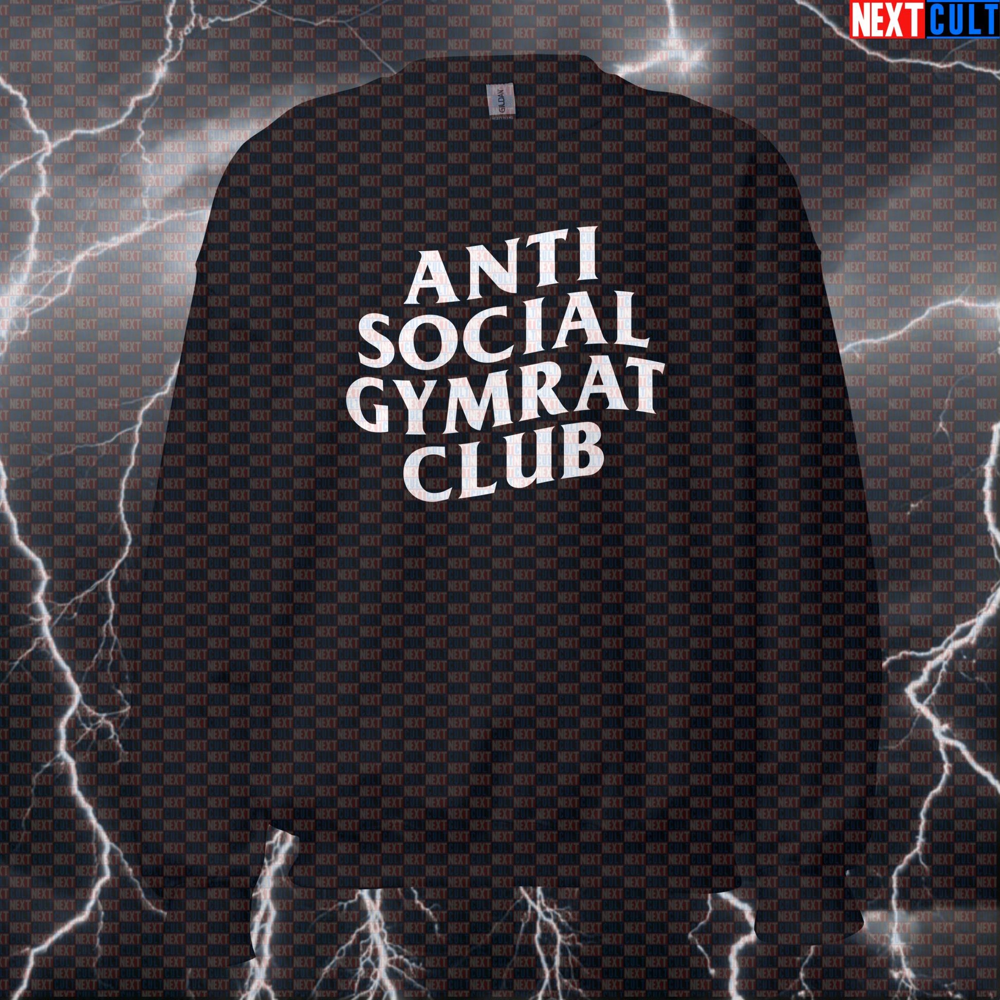Anti Social Gymrat Club Funny Gym Sweatshirt | Workout Sweater For Lifters & Fitness Meme Fans | Crewneck Pullover Bodybuilding Fitness Gym Home Gym Powerlifting Pump Cover Workout Next Cult Brand