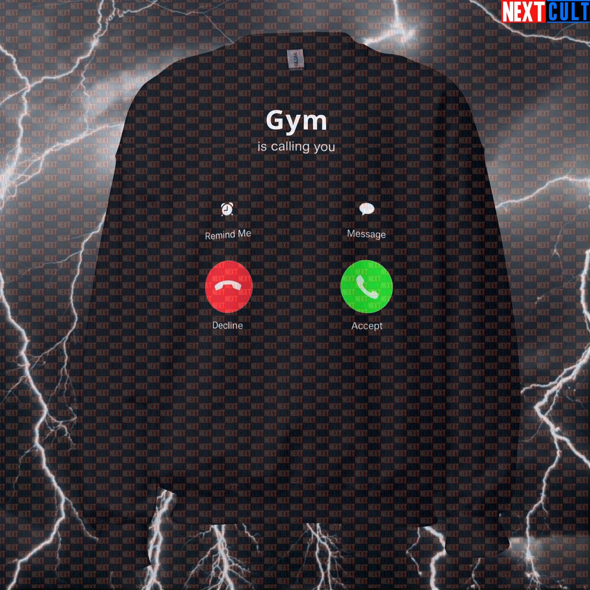 Funny Gym Is Calling Sweatshirt | Workout Sweater With Answer Decline Buttons | Fitness Meme Pullover Sweatshirts Bodybuilding Fitness Gym Powerlifting Pump Cover Workout Next Cult Brand