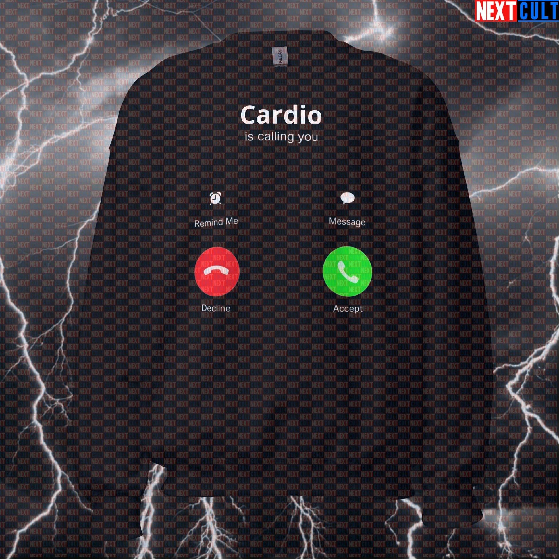 Funny Cardio Is Calling Sweatshirt | Decline Workout Sweater For Lifters | Gym Meme Crewneck Pullover Bodybuilding Cardio Fitness Gym Pump Cover Workout Next Cult Brand
