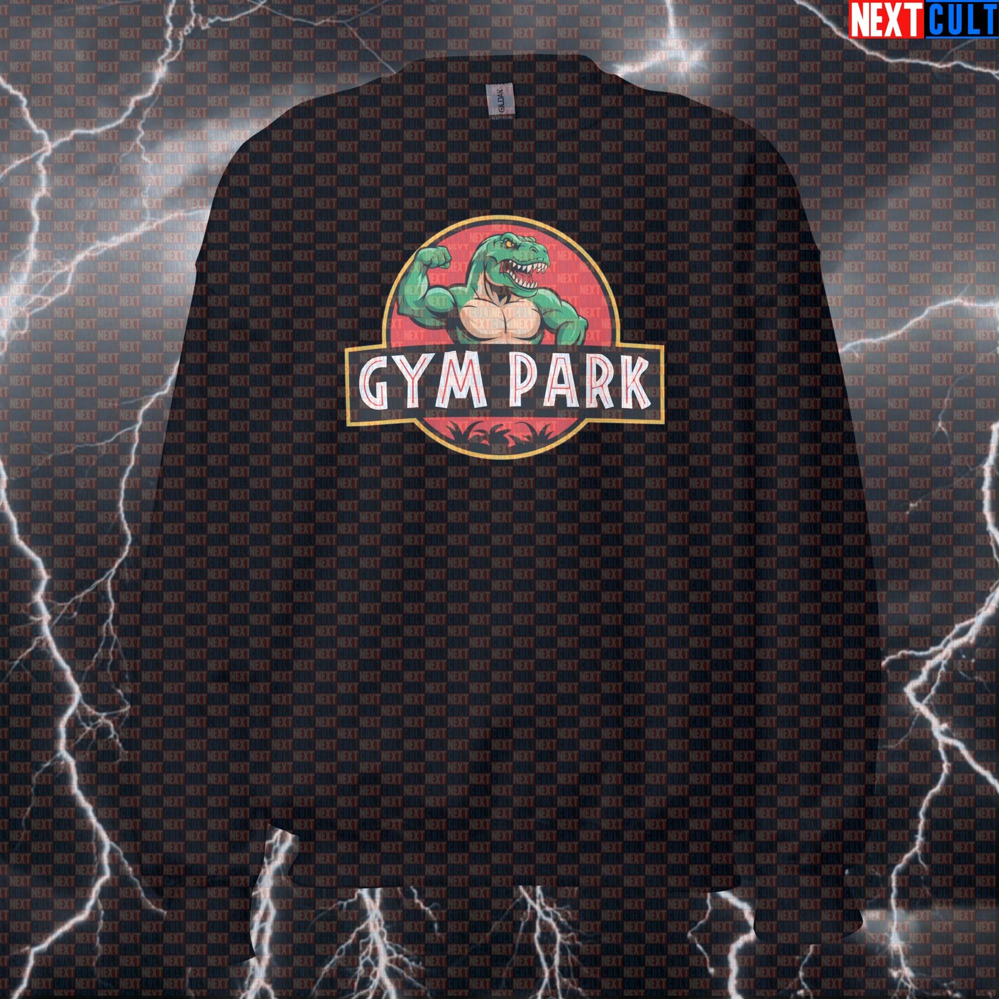 Funny Gym Dinosaur Sweatshirt | Jurassic Park Parody Workout Sweater | Swole Rex Pump Cover Pullover Sweatshirts Bodybuilding Films Fitness Gym Pump Cover Workout Next Cult Brand