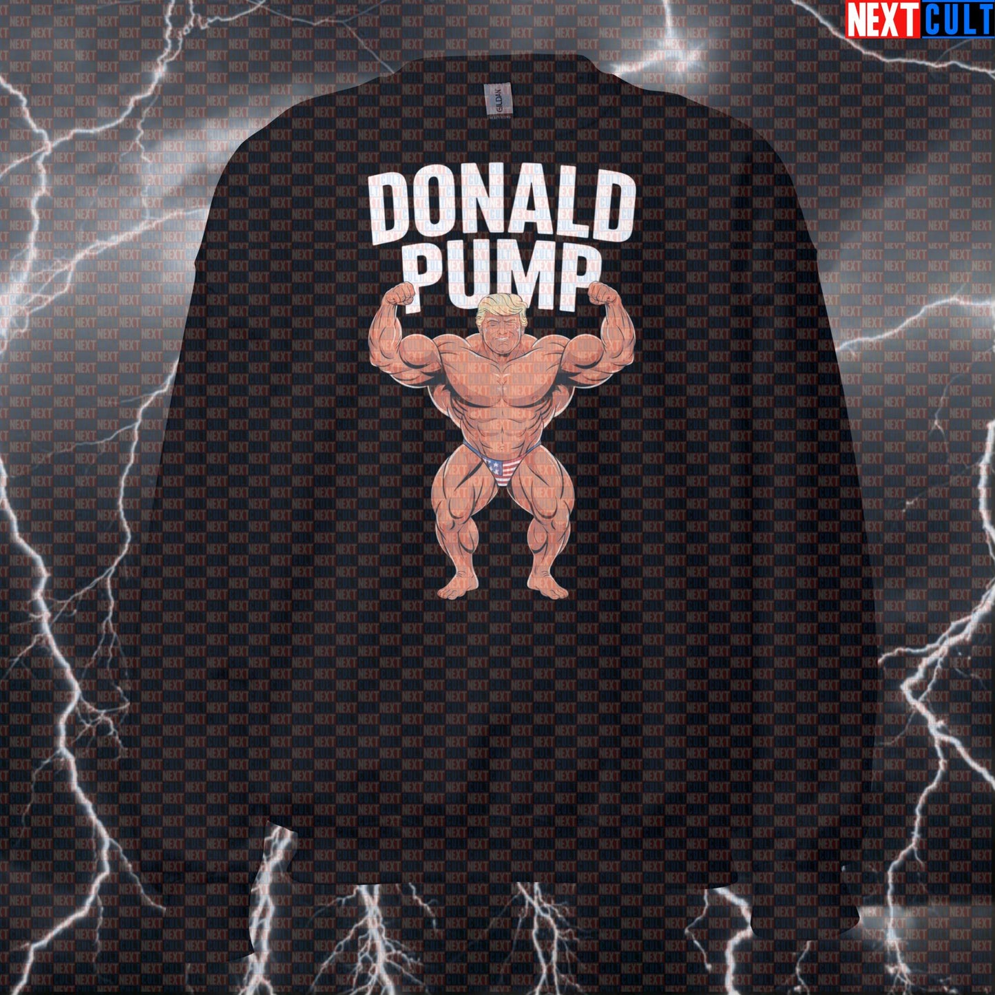 Donald Pump Funny Gym Sweatshirt | American Muscle Workout Sweater For Powerlifting & Bodybuilding Sweatshirts 4th of July Bodybuilding Donald Trump Fitness Gym Pump Cover Workout Next Cult Brand