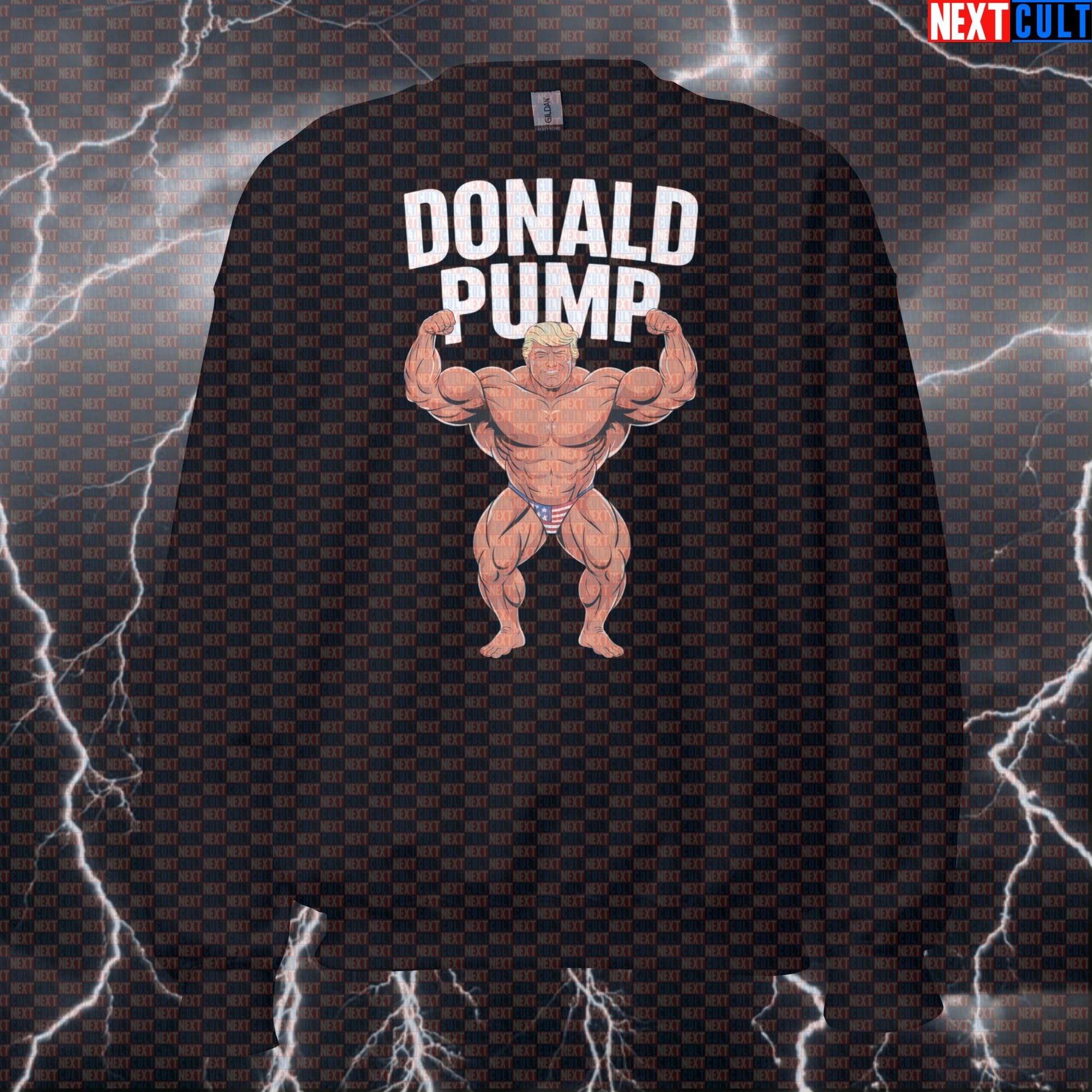Donald Pump Funny Gym Sweatshirt | American Muscle Workout Sweater For Powerlifting & Bodybuilding Sweatshirts 4th of July Bodybuilding Donald Trump Fitness Gym Pump Cover Workout Next Cult Brand