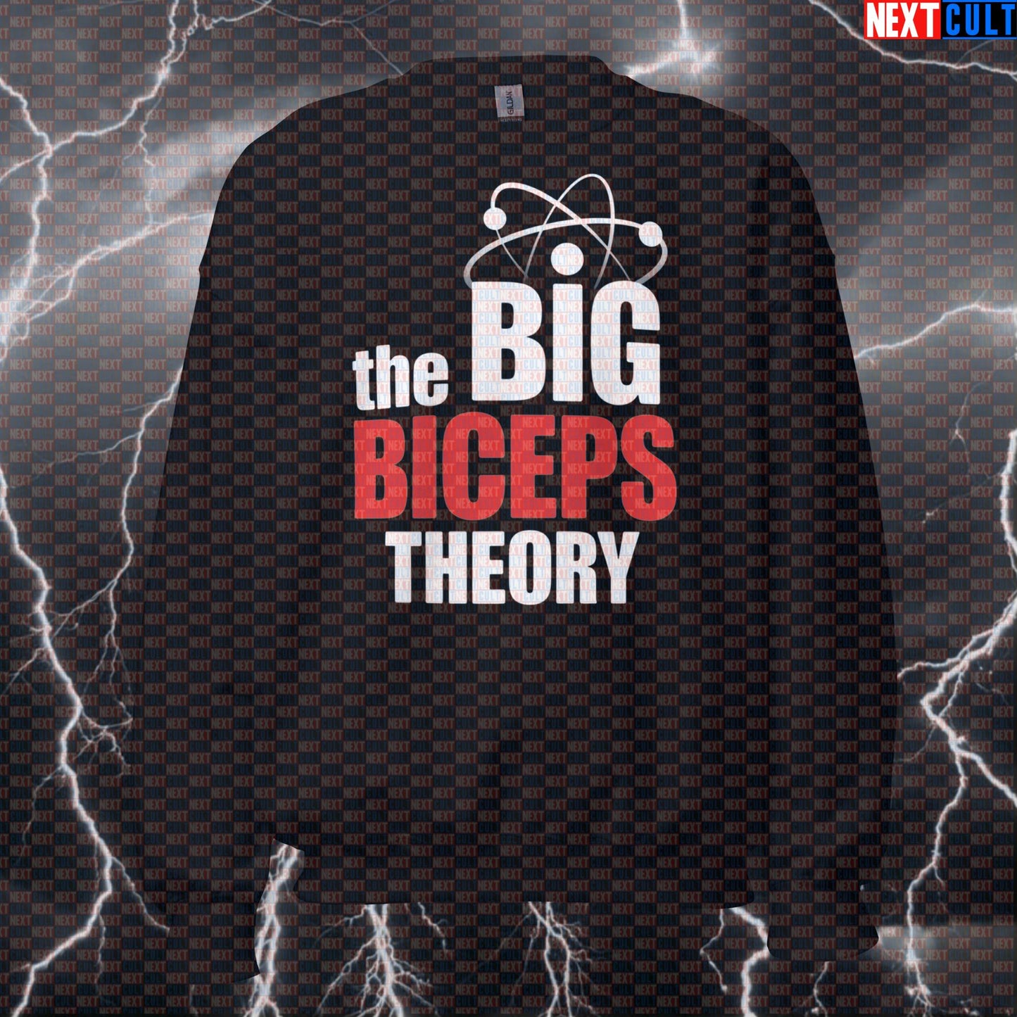 Big Biceps Theory Funny Gym Sweatshirt | Bodybuilding Meme Workout Sweater | Bro Science Pump Cover Pullover Bodybuilding Fitness Gym Pump Cover TV Workout Next Cult Brand