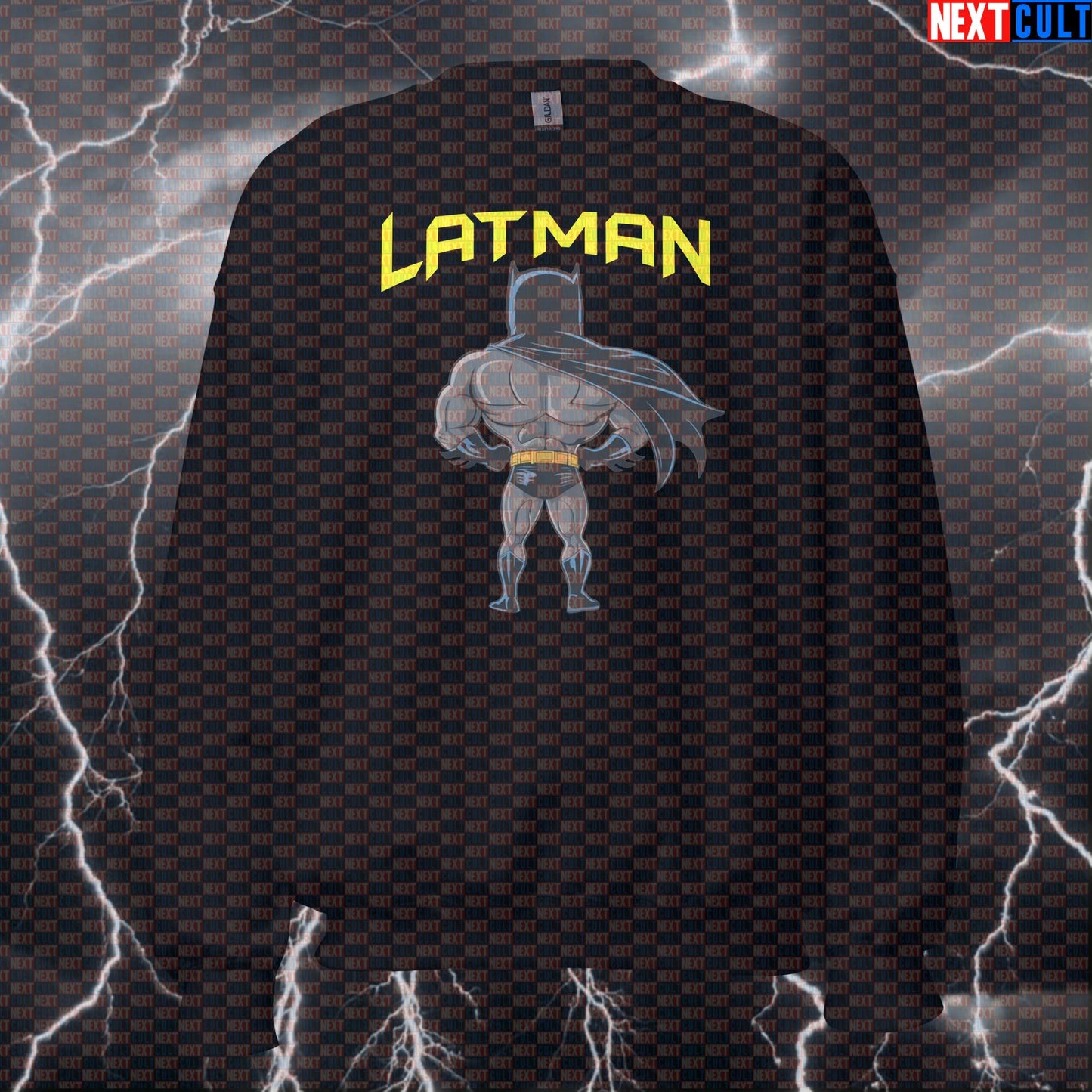 Lat Man Big Back Sweatshirt - Funny Gym Jumper for Lifters with Huge Lats - Workout Pullover Crewneck for Back Day Gains Batman Bodybuilding Films Fitness Gym Justice League Pump Cover Superheroes Workout Next Cult Brand