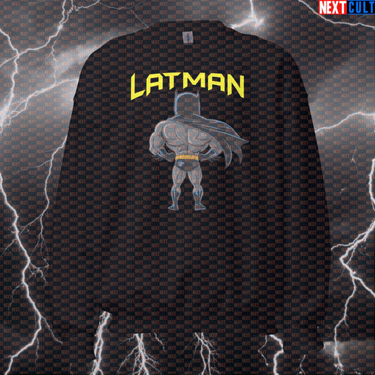 Lat Man Big Back Sweatshirt - Funny Gym Jumper for Lifters with Huge Lats - Workout Pullover Crewneck for Back Day Gains Batman Bodybuilding Films Fitness Gym Justice League Pump Cover Superheroes Workout Next Cult Brand