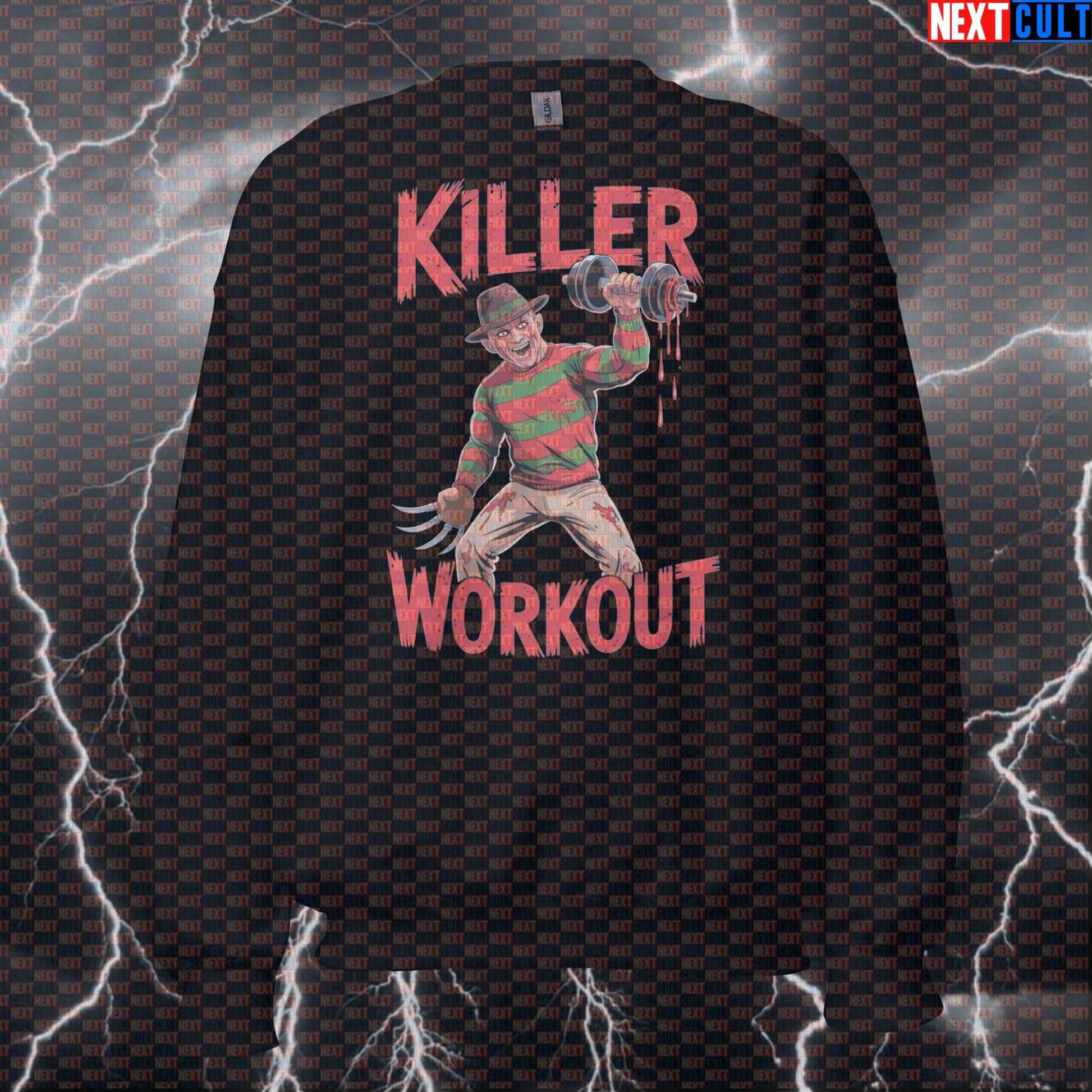 Killer Workout Horror Gym Sweatshirt | Scary Fitness Meme Pullover | Freddy Krueger Inspired Workout Sweater Bodybuilding Films Fitness Gym Halloween Pump Cover Workout Next Cult Brand