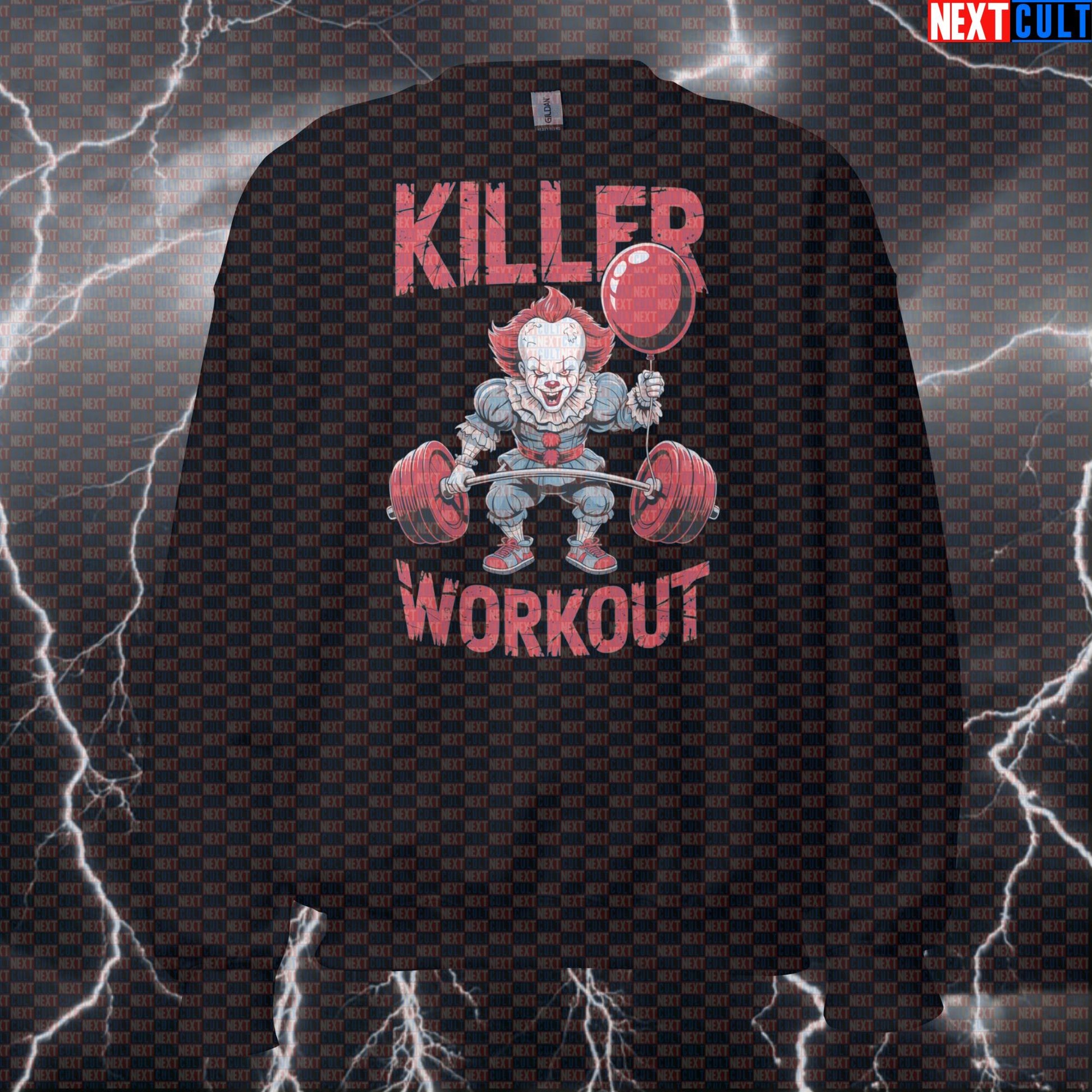 Killer Workout Horror Clown Gym Sweatshirt | Scary Funny Workout Sweater For Lifters & Halloween Films Fitness Gym Halloween Powerlifting Pump Cover Workout Next Cult Brand