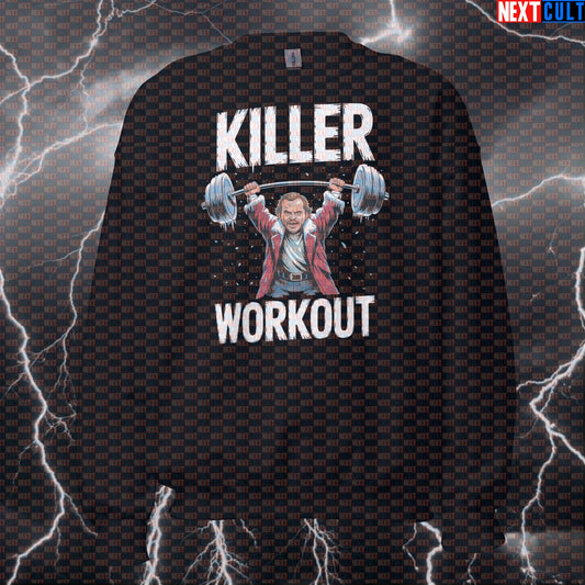 Killer Workout Horror Gym Sweatshirt | Scary The Shining Pumpkin Pullover | Funny Halloween Workout Sweater Films Fitness Gym Halloween Powerlifting Pump Cover Workout Next Cult Brand
