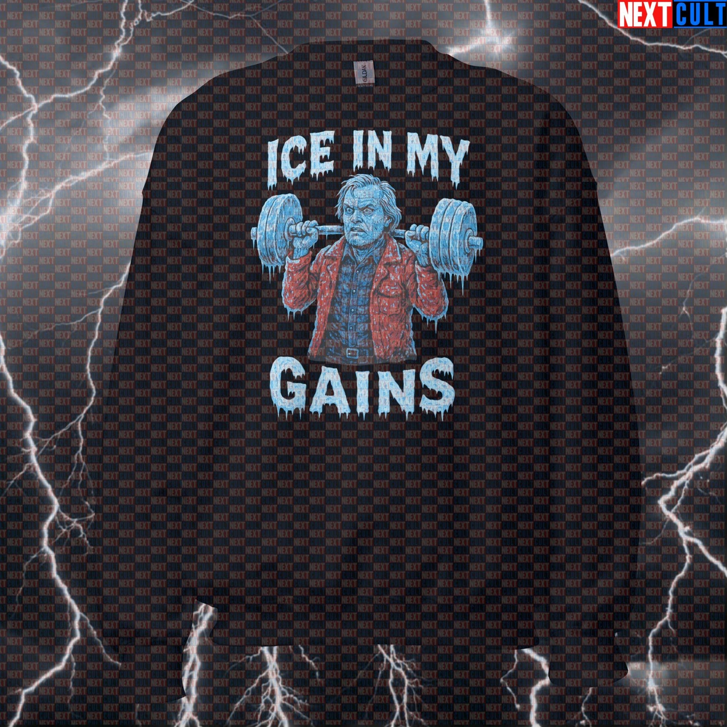 Ice In My Gains The Shining Gym Meme Sweatshirt | Funny Workout Pullover Films Fitness Gym Halloween Powerlifting Pump Cover Workout Next Cult Brand