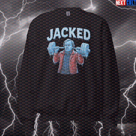 Jacked Torrance Gym Sweatshirt | The Shining Bodybuilding Meme Pullover Crewneck Films Fitness Gym Halloween Powerlifting Pump Cover Workout Next Cult Brand