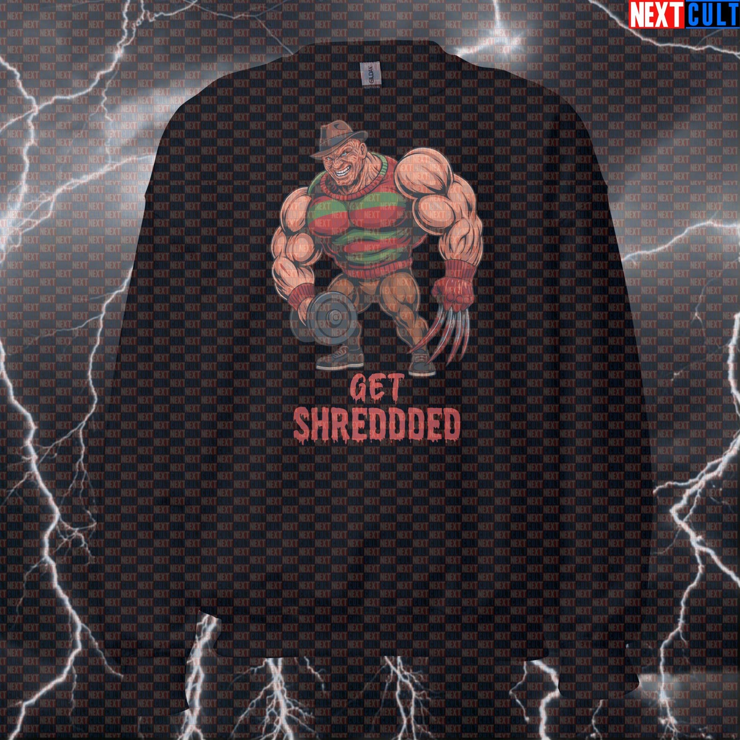 Get Shredded Freddy Krueger Funny Gym Sweatshirt | Horror Meme Workout Pullover Bodybuilding Films Fitness Gym Halloween Pump Cover Workout Next Cult Brand