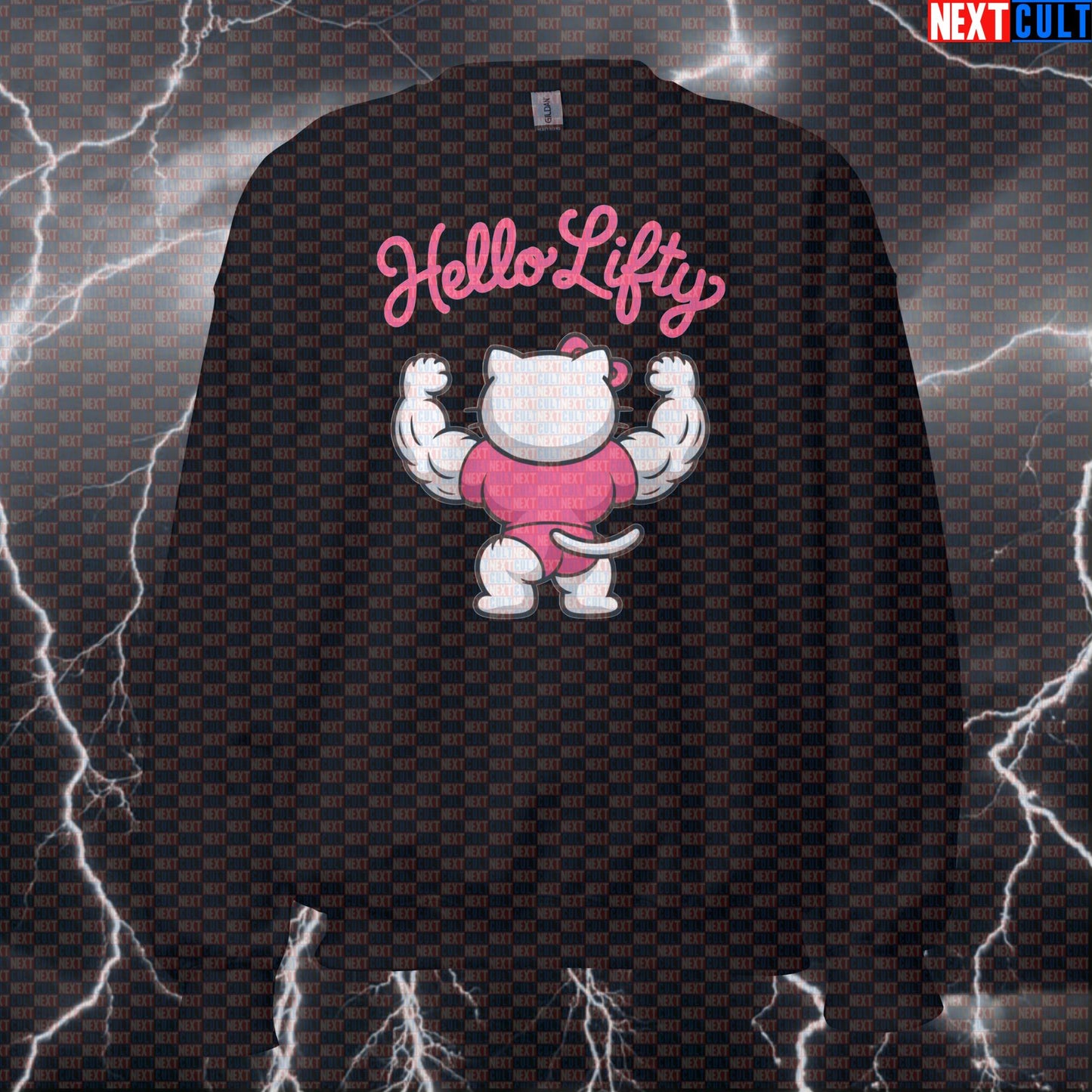 Hello Lifty Funny Gym Sweatshirt | Cute Workout Sweater For Lifters & Gym Cats | Fitness Meme Pullover Bodybuilding Fitness Gym Pump Cover TV Workout Next Cult Brand
