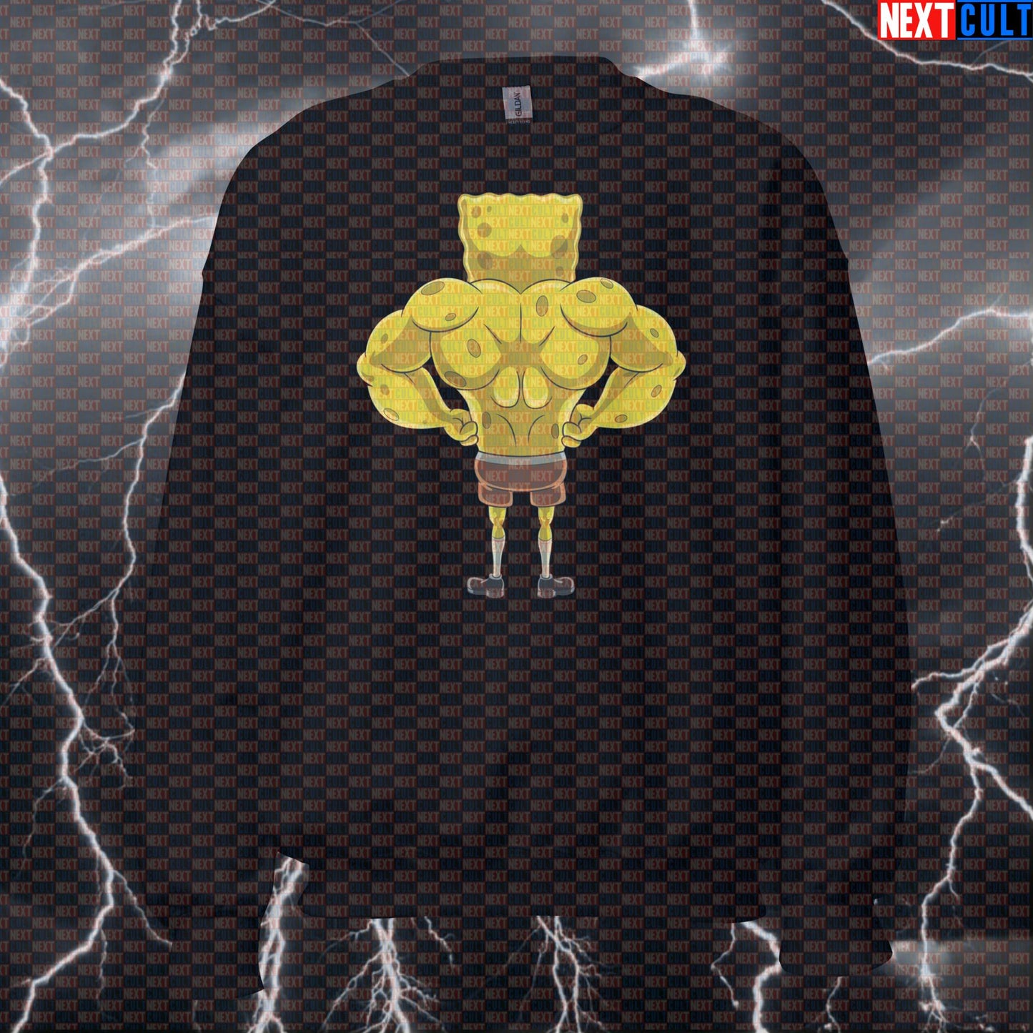 Big Back Gym Sweatshirt | SpongeBob Workout Sweater For Lifters | Funny Back Day Pullover & Pump Cover Sweatshirts Bodybuilding Fitness Gym Pump Cover SpongeBob TV Workout Next Cult Brand