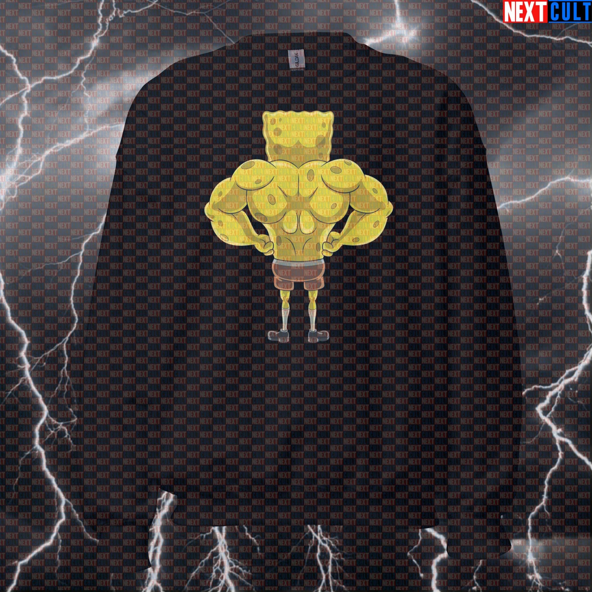Big Back Gym Sweatshirt | SpongeBob Workout Sweater For Lifters | Funny Back Day Pullover & Pump Cover Sweatshirts Bodybuilding Fitness Gym Pump Cover SpongeBob TV Workout Next Cult Brand