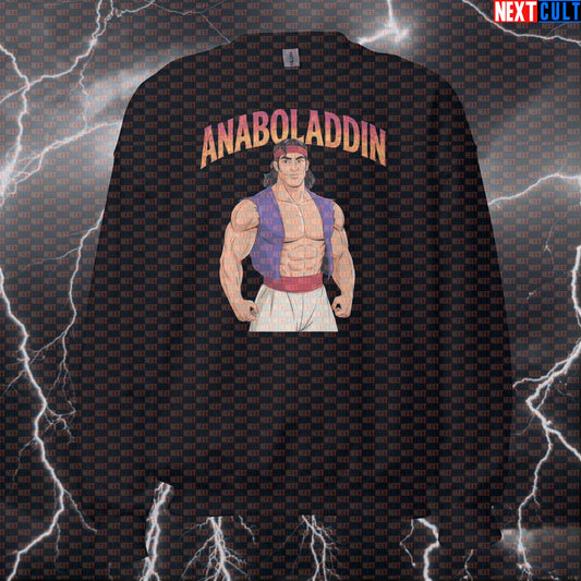 Anaboladdin Enhanced Lifter Sweatshirt | Funny Gym Meme Crewneck | Not Natty Workout Sweater Pump Cover Sweatshirts Bodybuilding Films Fitness Gym Pump Cover Steroids Workout Next Cult Brand