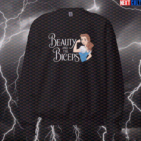 Beauty And The Biceps Gym Sweatshirt | Funny Workout Sweater For Women Lifters | Fitness Meme Pullover Sweatshirts Bodybuilding Films Fitness Gym Pump Cover Workout Next Cult Brand