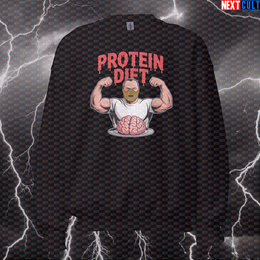 Funny Cannibal Gym Sweatshirt | Protein Diet Meme Workout Sweater for Lifters | Horror Pump Cover Pullover Sweatshirts Bodybuilding Fast Food Films Fitness Gym Halloween Pump Cover Workout Next Cult Brand