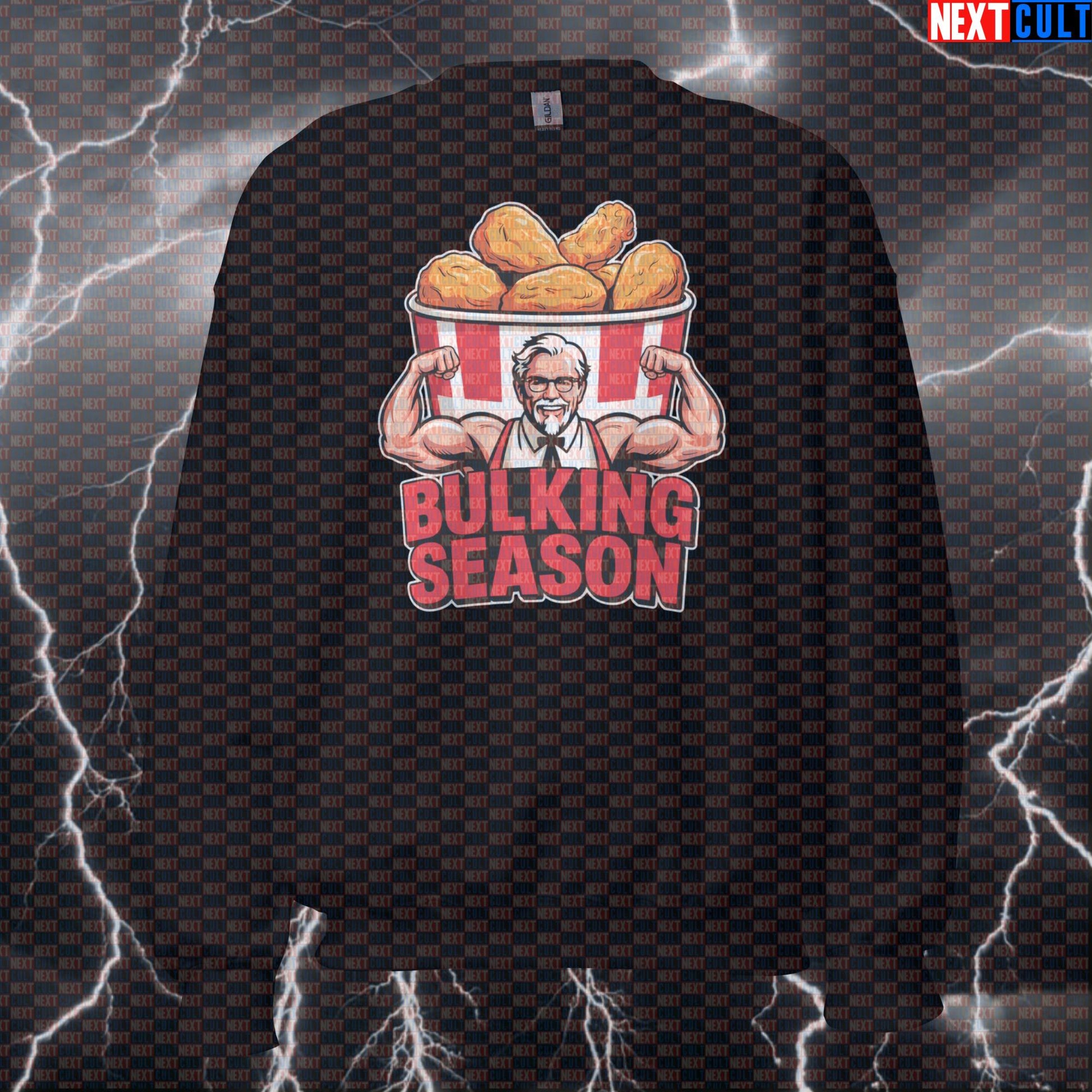 Bulking Season Funny Gym Sweatshirt | KFC Chicken Wings Workout Sweater For Lifters | Fitness Meme Pullover Sweatshirts Bodybuilding Fast Food Fitness Gym Pump Cover Workout Next Cult Brand