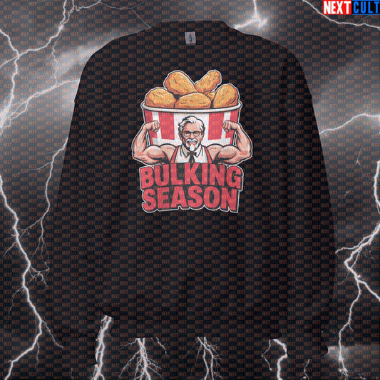 Bulking Season Funny Gym Sweatshirt | KFC Chicken Wings Workout Sweater For Lifters | Fitness Meme Pullover Sweatshirts Bodybuilding Fast Food Fitness Gym Pump Cover Workout Next Cult Brand