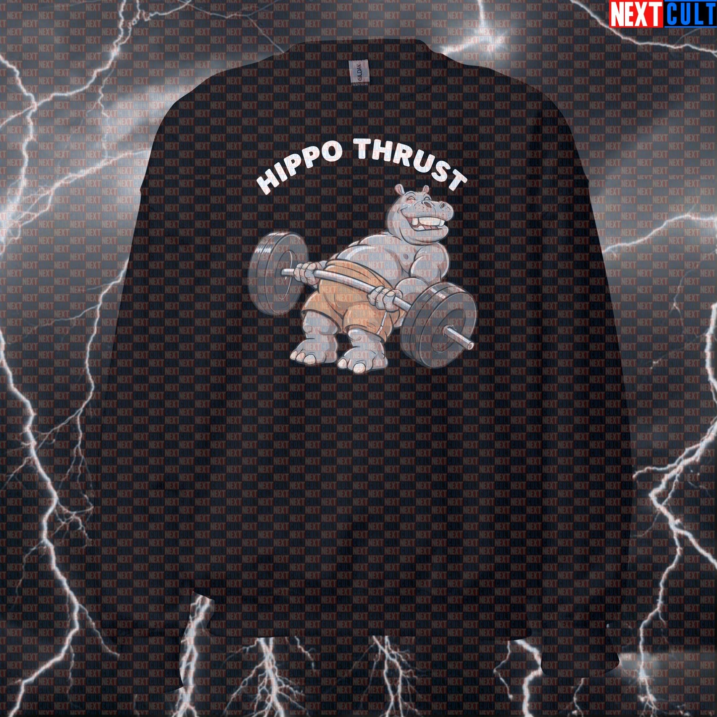 Hippo Thrust Funny Gym Sweatshirt | Leg Day Meme Workout Sweater For Glutes & Booty Day Pump Cover Sweatshirts Bodybuilding Fitness Gym Leg Day Pump Cover Workout Next Cult Brand