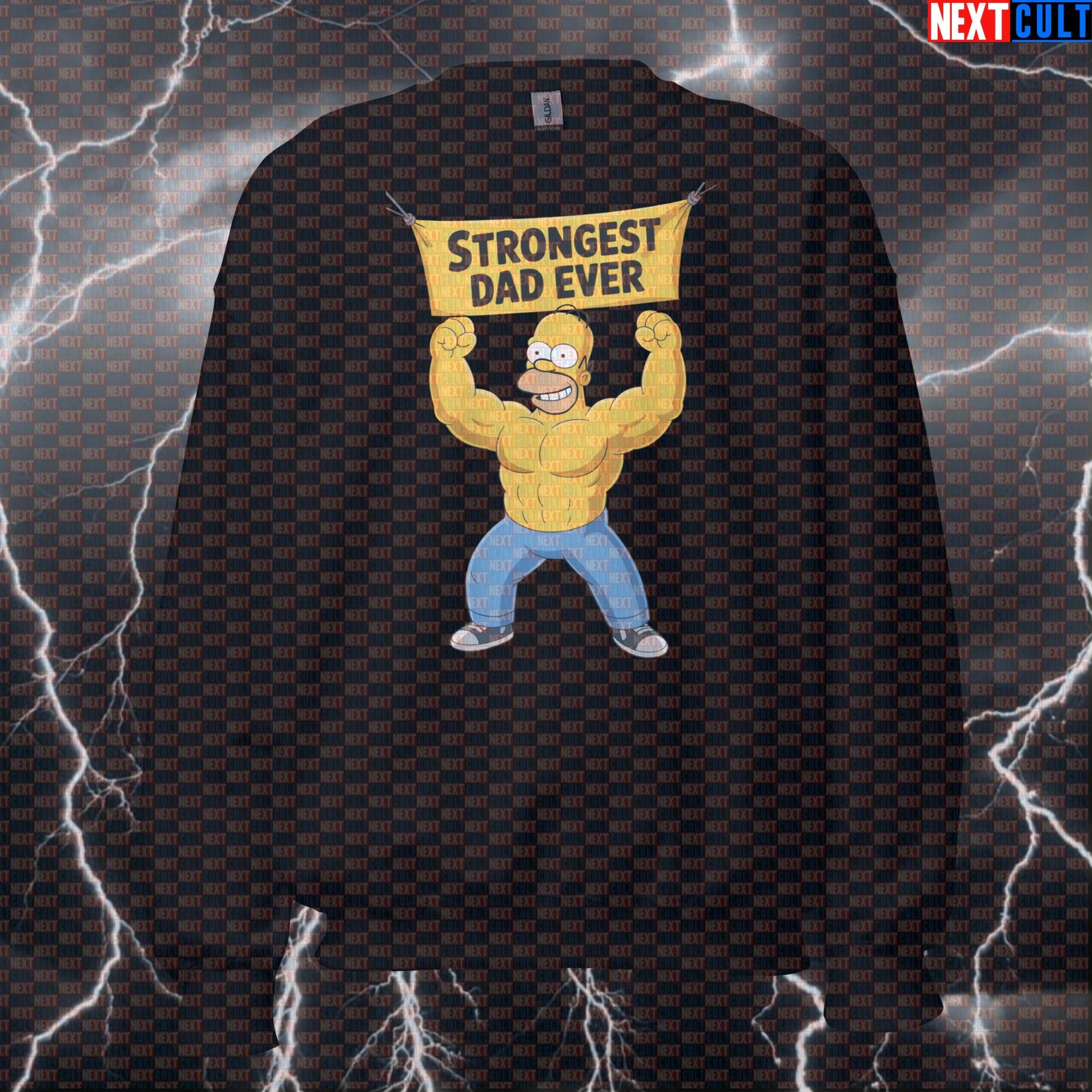 Strongest Dad Ever Funny Gym Sweatshirt | Homer Simpson Workout Sweater For Gym Dads | Fitness Meme Pullover Sweatshirts Bodybuilding Father's Day Fitness Gym Pump Cover The Simpsons TV Workout Next Cult Brand