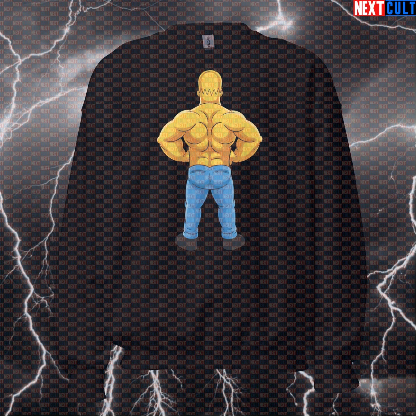 Strong Back Bodybuilder Sweatshirt | Funny Gym Meme Sweater For Lifters | The Simpsons Workout Pullover Sweatshirts Bodybuilding Fitness Gym Pump Cover The Simpsons TV Workout Next Cult Brand