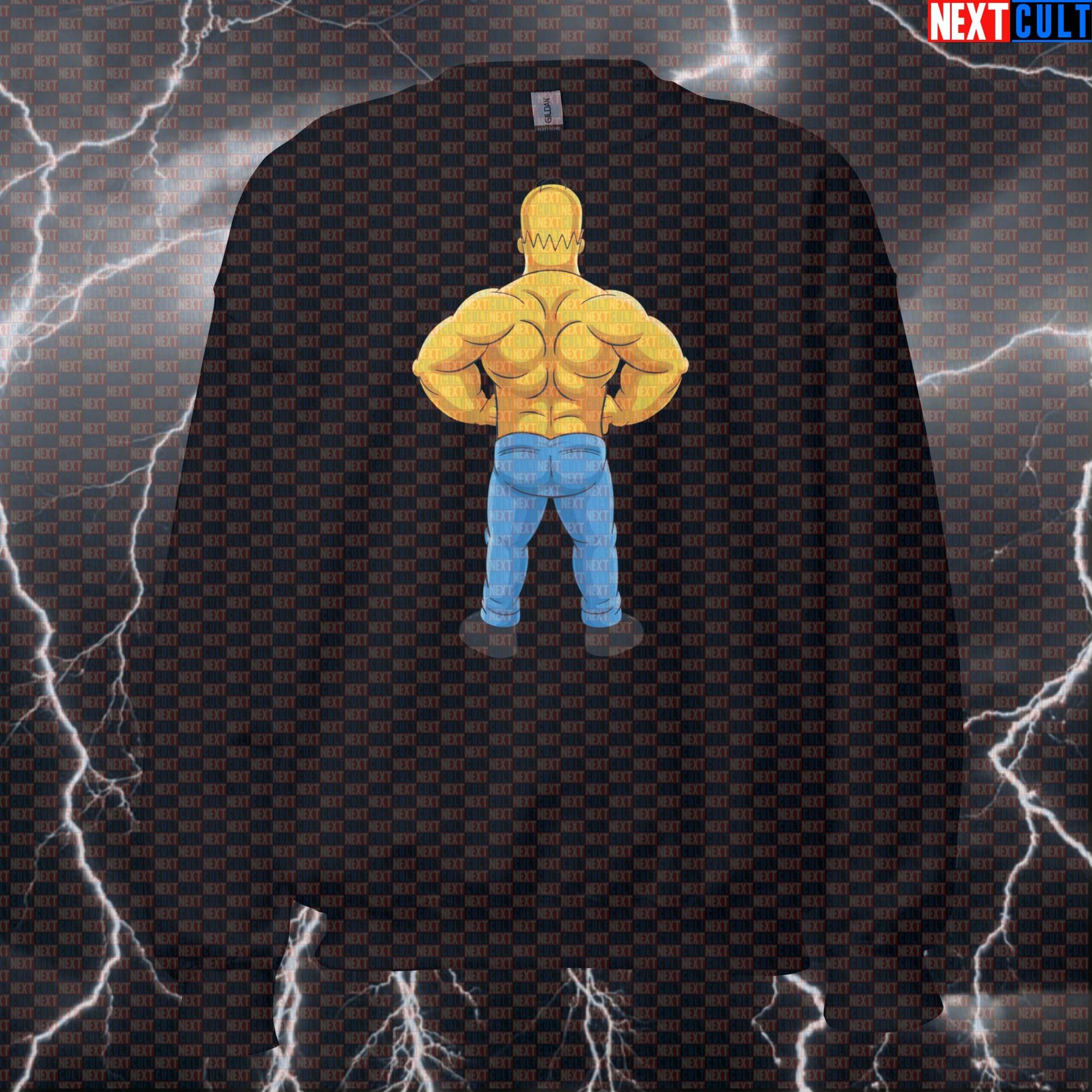 Strong Back Bodybuilder Sweatshirt | Funny Gym Meme Sweater For Lifters | The Simpsons Workout Pullover Sweatshirts Bodybuilding Fitness Gym Pump Cover The Simpsons TV Workout Next Cult Brand