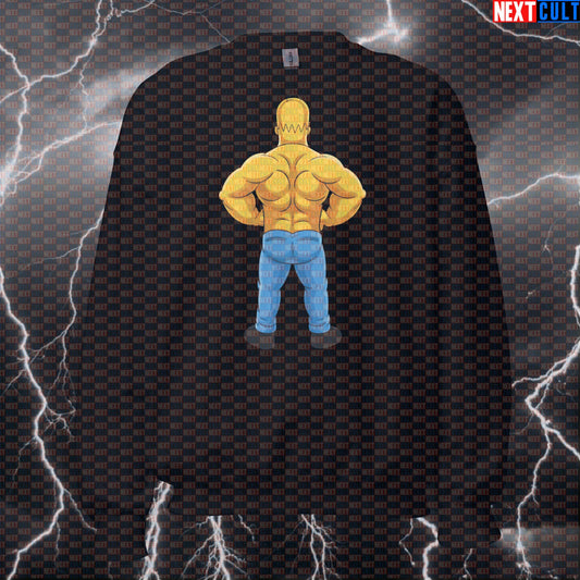Strong Back Bodybuilder Sweatshirt | Funny Gym Meme Sweater For Lifters | The Simpsons Workout Pullover Sweatshirts Bodybuilding Fitness Gym Pump Cover The Simpsons TV Workout Next Cult Brand