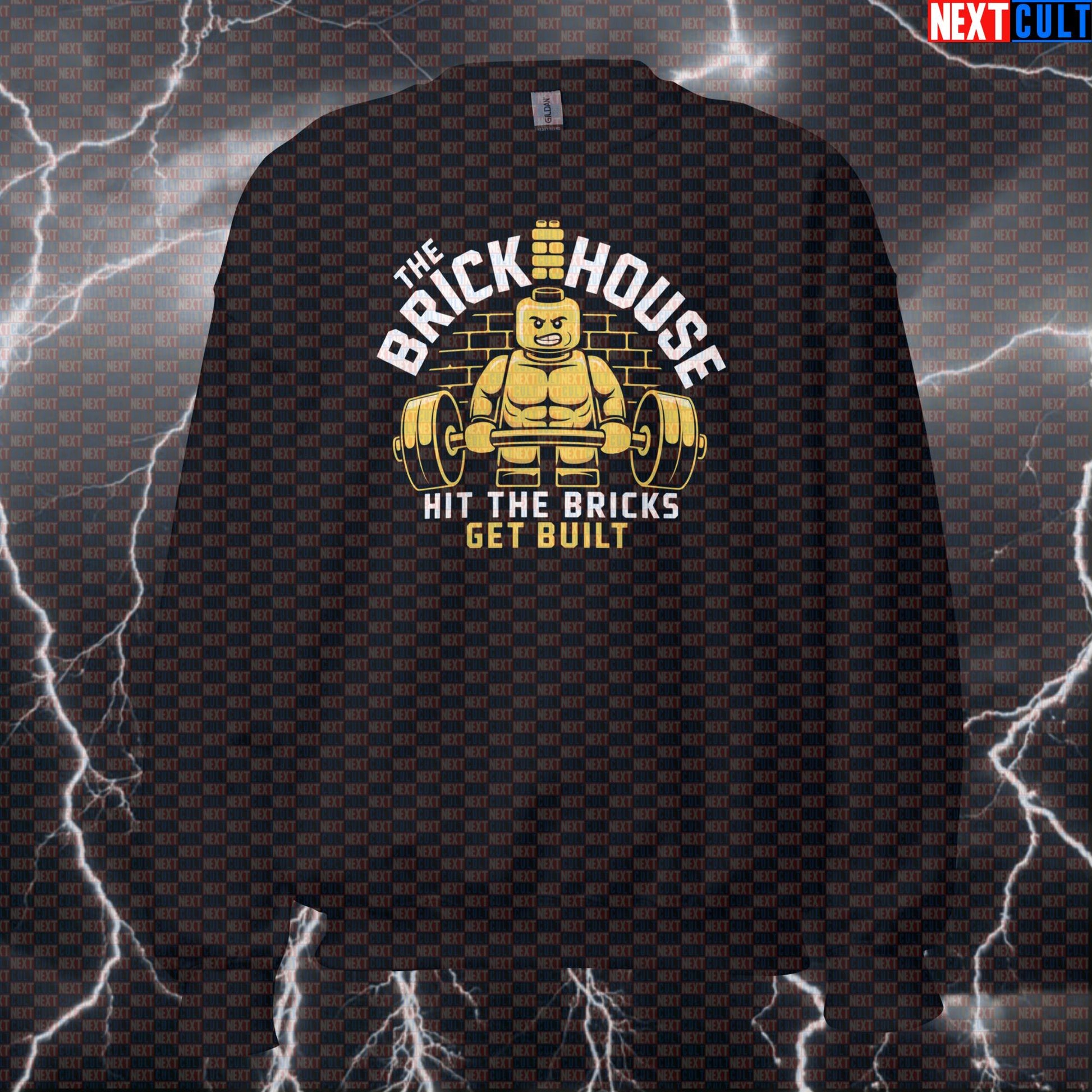 The Brick House Funny Gym Sweatshirt | Get Built Workout Sweater For Lifters | LEGO Bodybuilding Meme Pullover Sweatshirts Bodybuilding Fitness Gym LEGO Powerlifting Pump Cover Workout Next Cult Brand