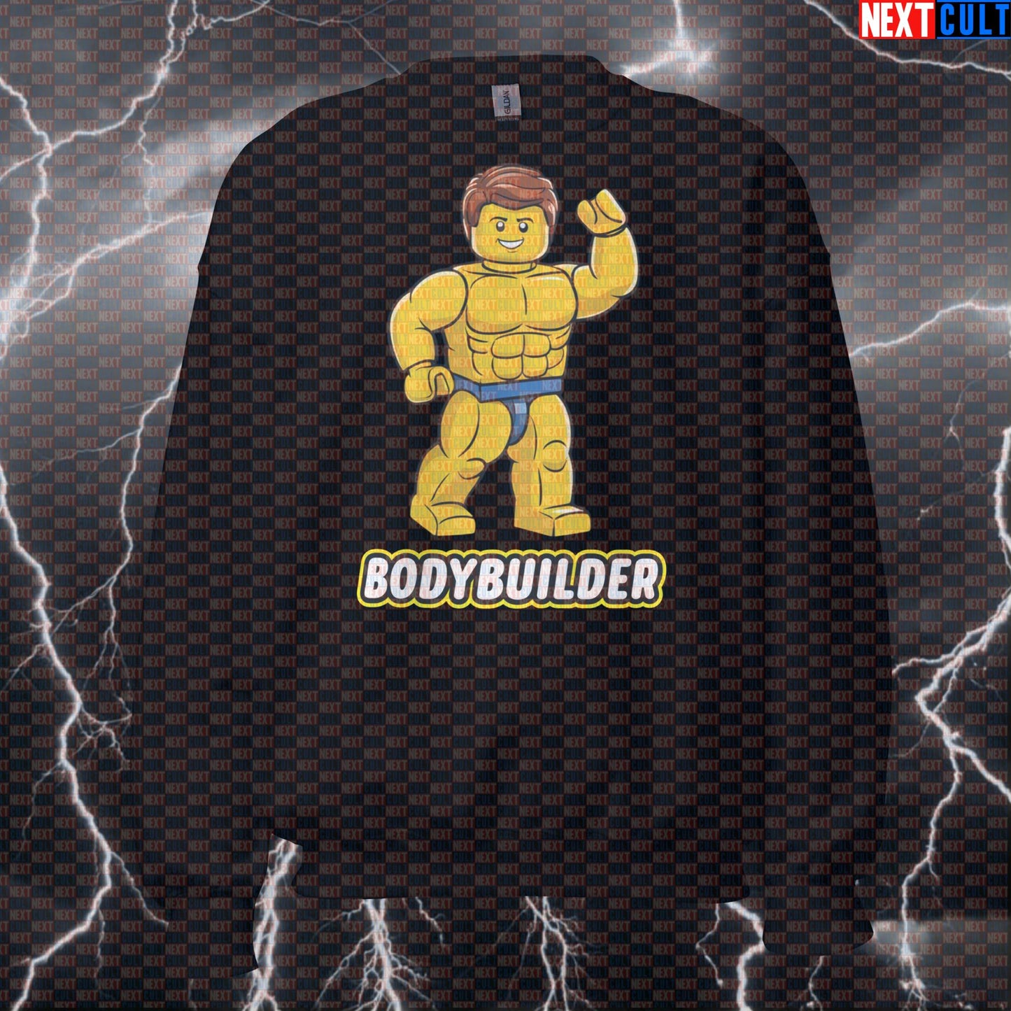 Funny Bodybuilder Gym Sweatshirt | LEGO Style Workout Sweater For Lifters | Fitness Meme Crewneck Pullover Sweatshirts Bodybuilding Fitness Gym LEGO Pump Cover Workout Next Cult Brand