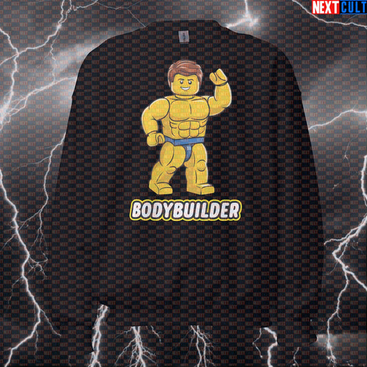 Funny Bodybuilder Gym Sweatshirt | LEGO Style Workout Sweater For Lifters | Fitness Meme Crewneck Pullover Sweatshirts Bodybuilding Fitness Gym LEGO Pump Cover Workout Next Cult Brand