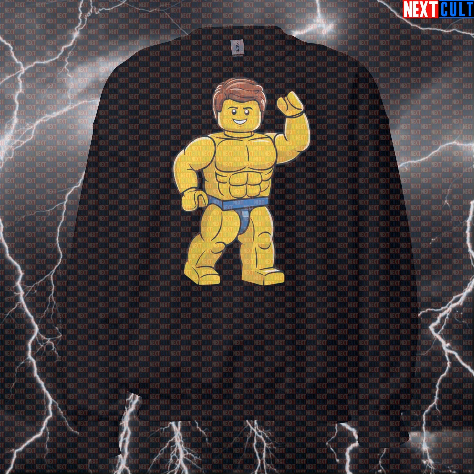 Funny LEGO Bodybuilder Sweatshirt | Gym Meme Crewneck for Bodybuilding & Powerlifting Sweatshirts Bodybuilding Fitness Gym LEGO Pump Cover Workout Next Cult Brand
