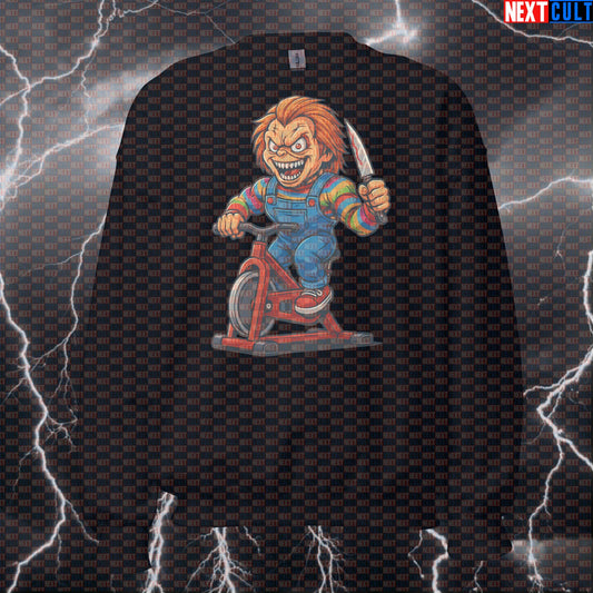 Chucky's Cardio Cult Funny Gym Sweatshirt | Scary Workout Pullover For Lifters Sweatshirts Cardio Films Fitness Gym Halloween Pump Cover Workout Next Cult Brand