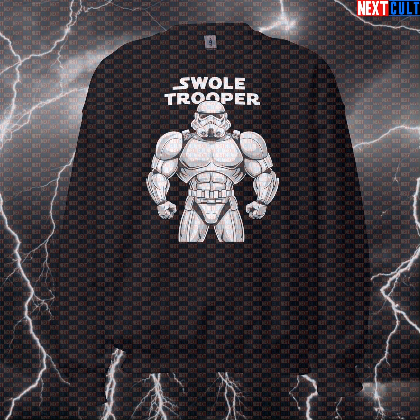 Swole Trooper Gym Sweatshirt | Star Wars Inspired Workout Sweater | Funny Fitness Meme Pullover Pump Cover Sweatshirts Bodybuilding Films Fitness Gym Pump Cover Star Wars Workout Next Cult Brand