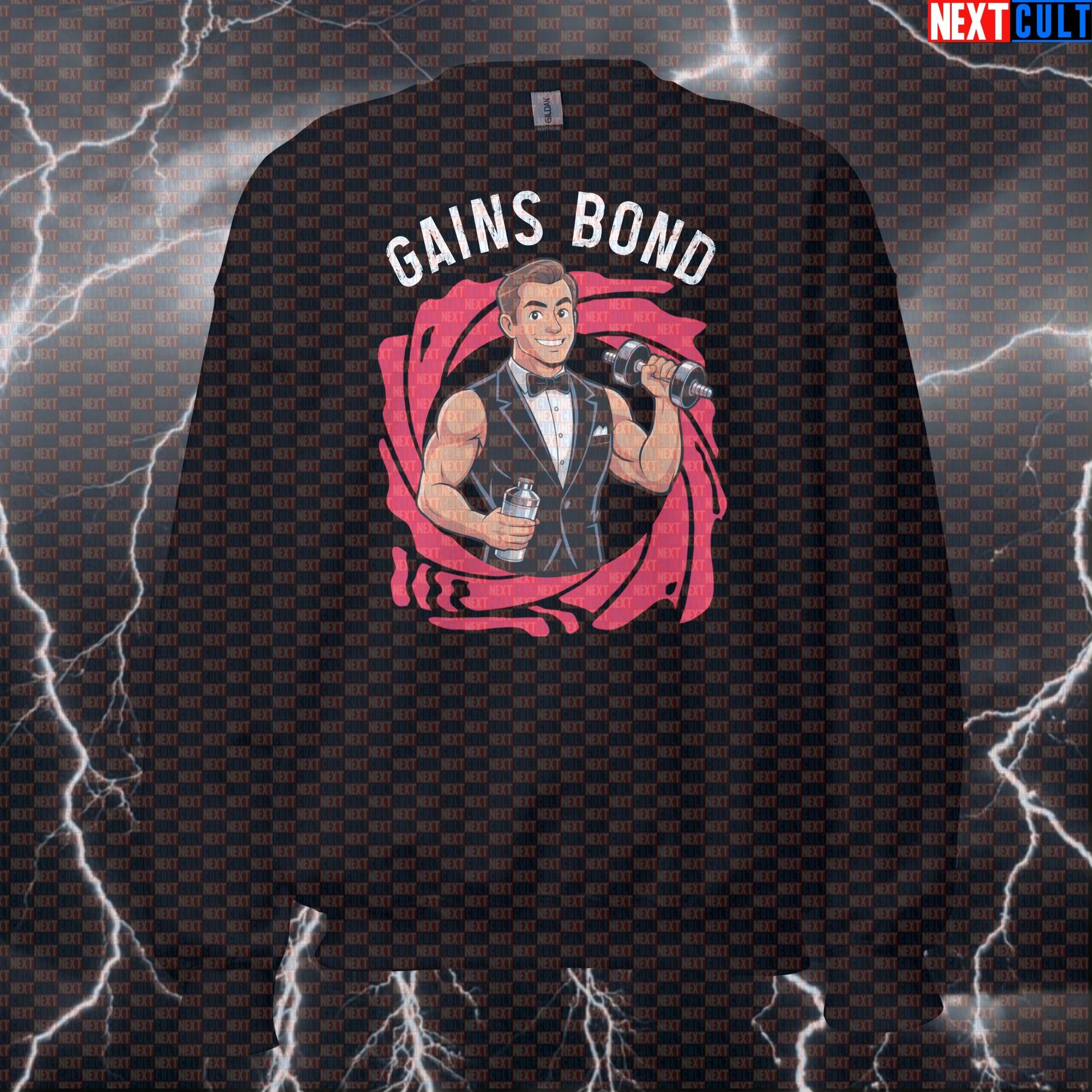 Gains Bond Secret Agent Gym Sweatshirt | Funny Workout Sweater For Lifters | Fitness Meme Pullover Sweatshirts Bodybuilding Films Fitness Gym Pump Cover Workout Next Cult Brand