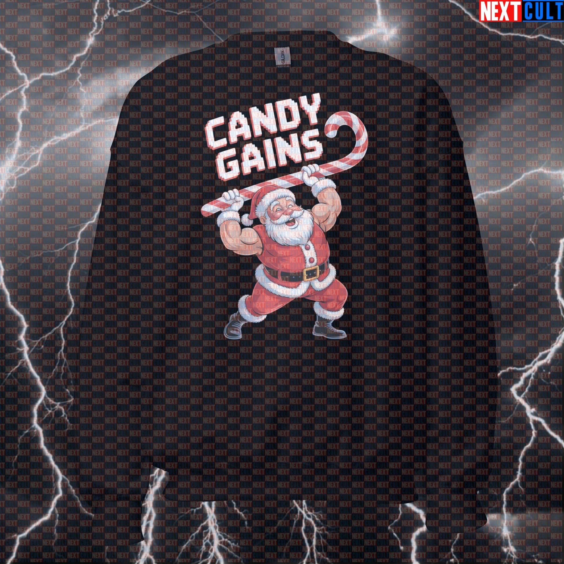 Funny Christmas Gym Sweatshirt | Swole Santa Candy Gains Workout Sweater | Festive Pump Cover Pullover Bodybuilding Christmas Fitness Gym Pump Cover Workout Next Cult Brand