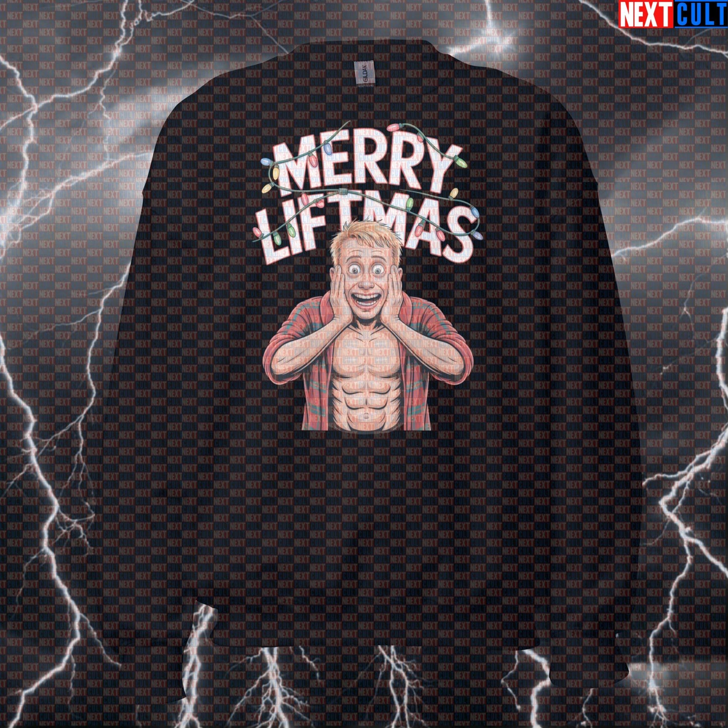 Merry Liftmas Gym Sweatshirt | Gym Alone Funny Workout Sweater | Christmas Fitness Meme Pullover Bodybuilding Christmas Films Fitness Gym Pump Cover Workout Next Cult Brand