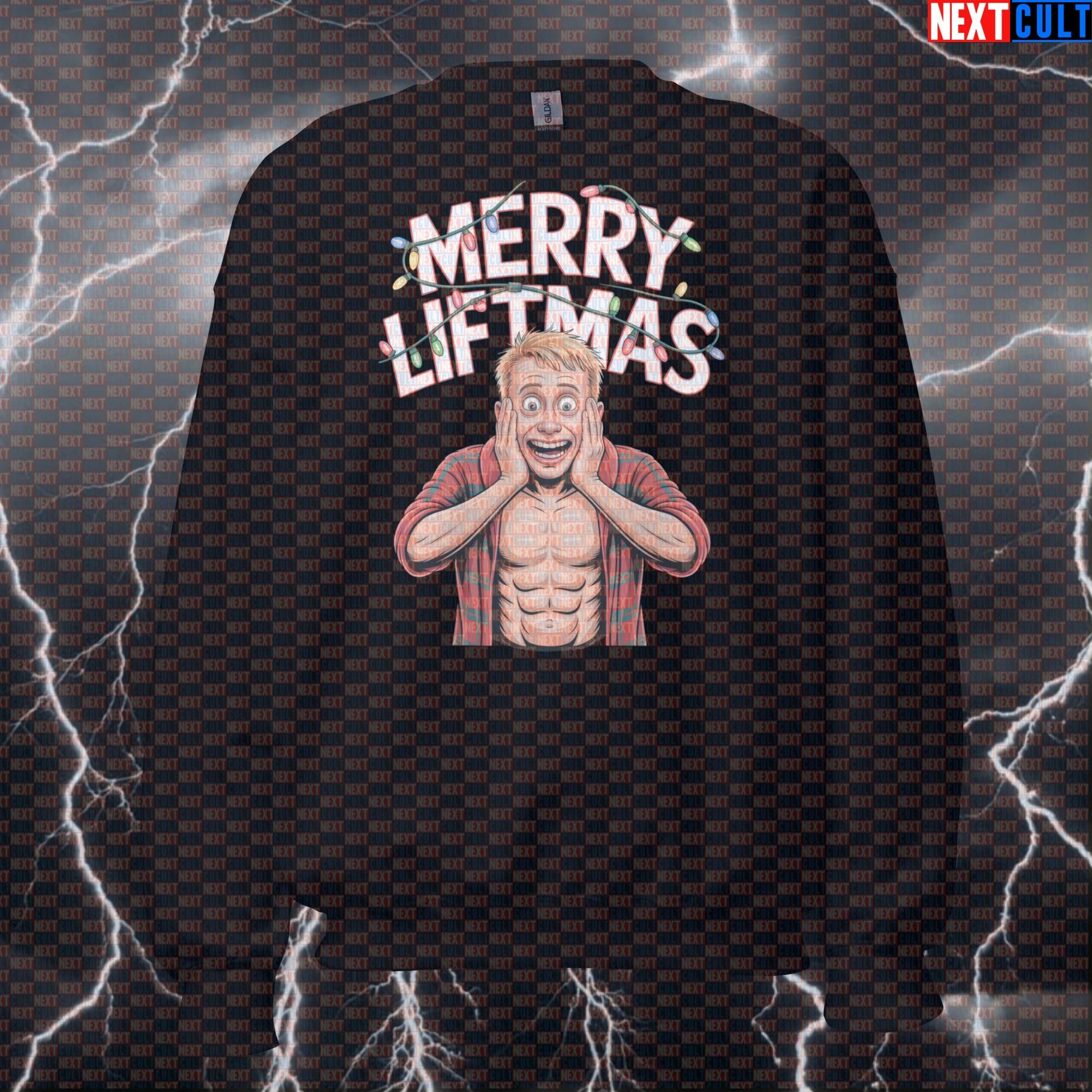 Merry Liftmas Gym Sweatshirt | Gym Alone Funny Workout Sweater | Christmas Fitness Meme Pullover Bodybuilding Christmas Films Fitness Gym Pump Cover Workout Next Cult Brand
