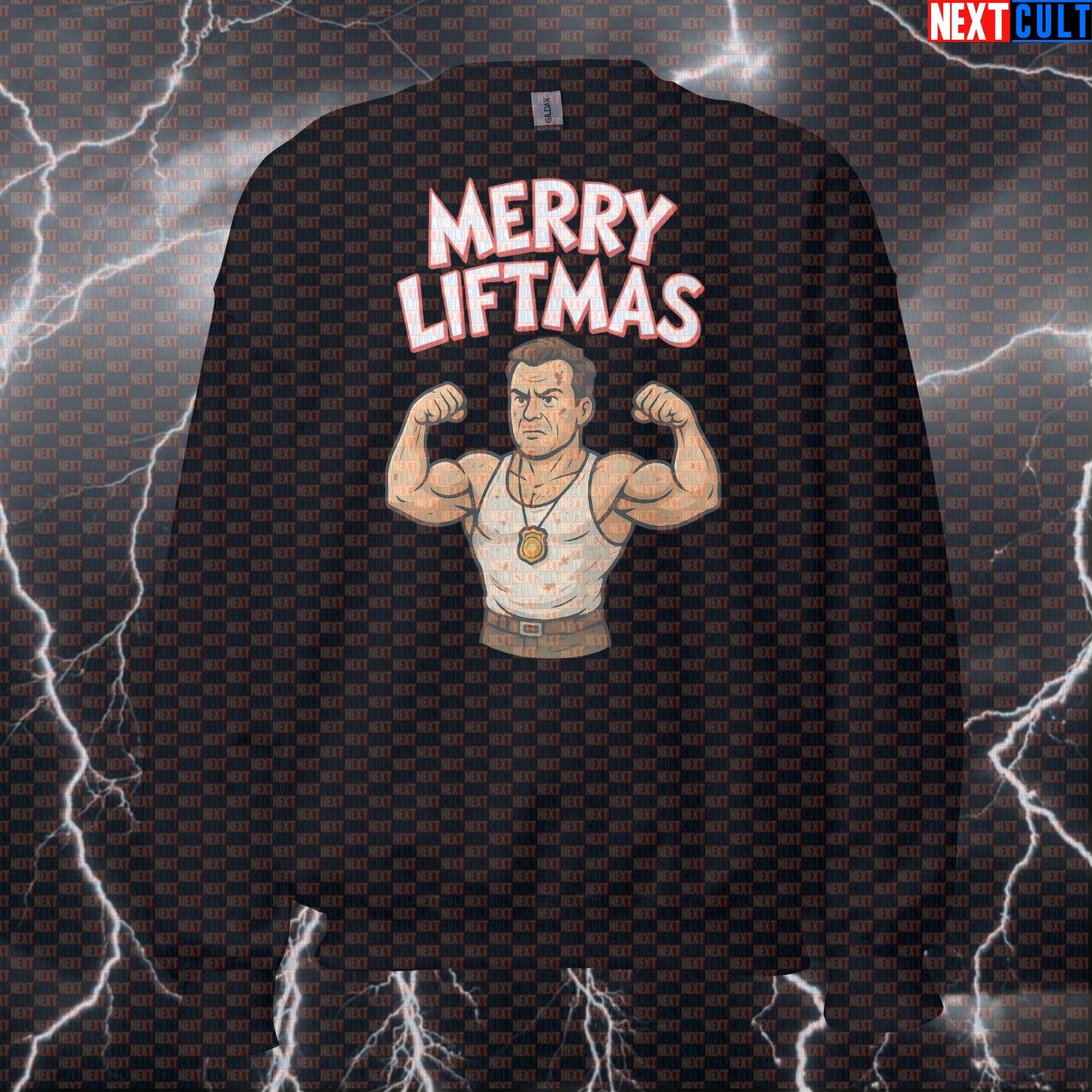 Merry Liftmas Funny Gym Sweatshirt | Die Hard Christmas Workout Jumper For Lifters Bodybuilding Christmas Films Fitness Gym Powerlifting Pump Cover Workout Next Cult Brand