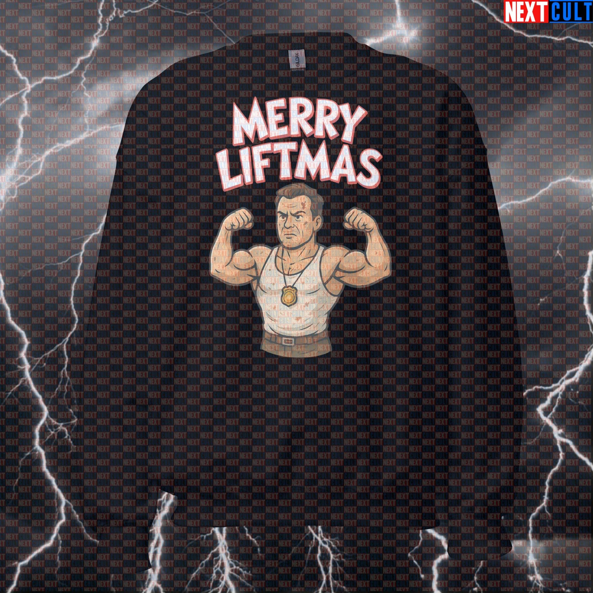 Merry Liftmas Funny Gym Sweatshirt | Die Hard Christmas Workout Jumper For Lifters Bodybuilding Christmas Films Fitness Gym Powerlifting Pump Cover Workout Next Cult Brand